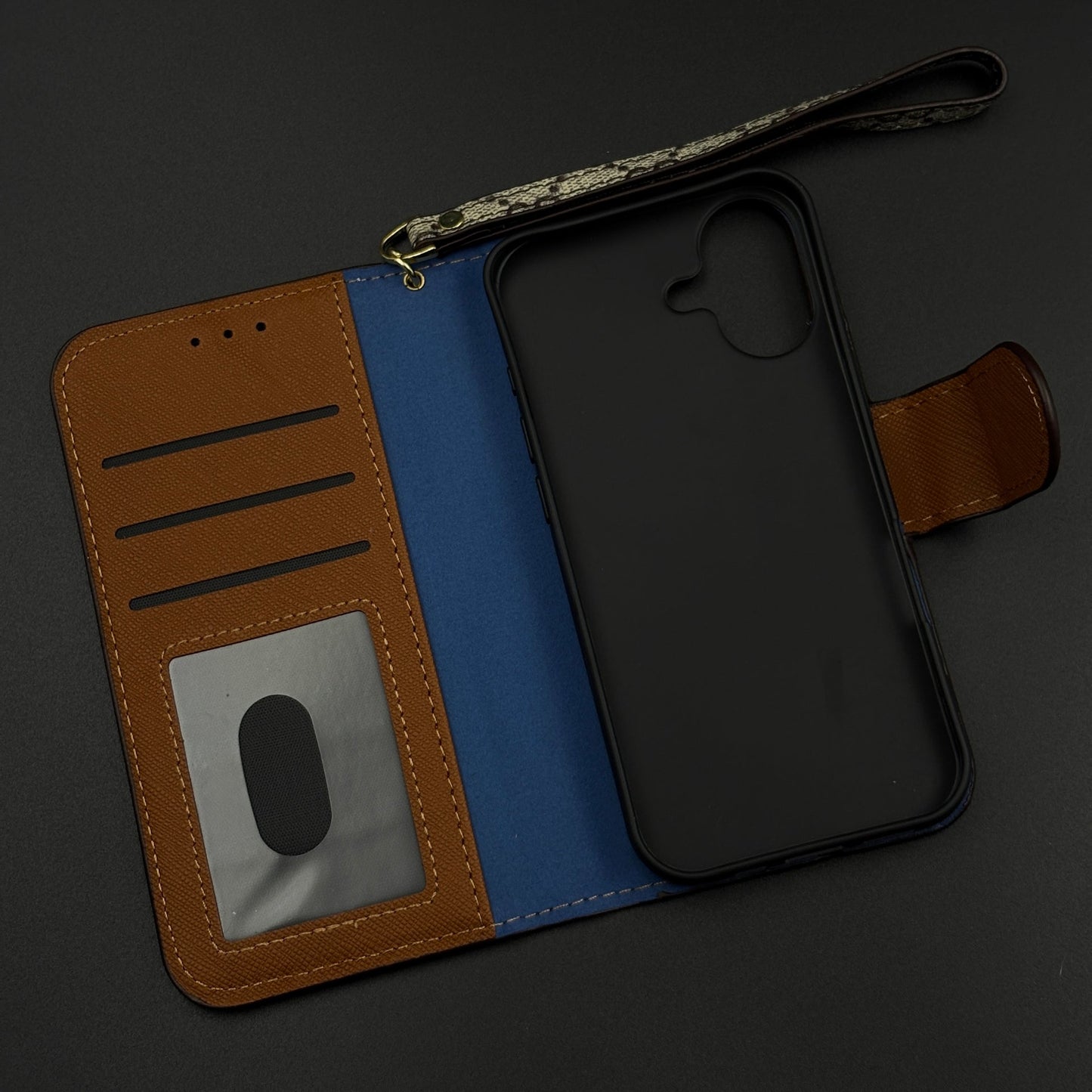 GG Monogram Flip Wallet Case for iPhone 17 with Card Slots | ID Window & Wrist Strap