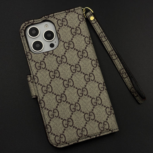 GG Monogram Flip Wallet Case for iPhone 16 Pro Max with Card Slots | ID Window & Wrist Strap