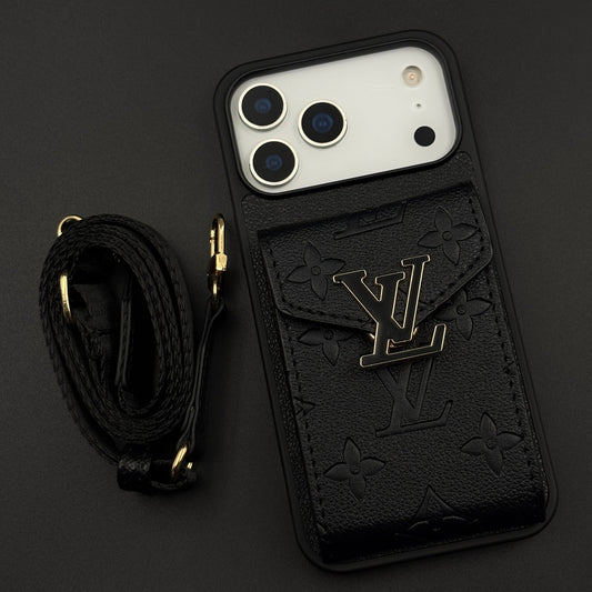 Luxury Fashion Brand Embossed Monogram Cardholder Sling Case for iPhone 17 Series