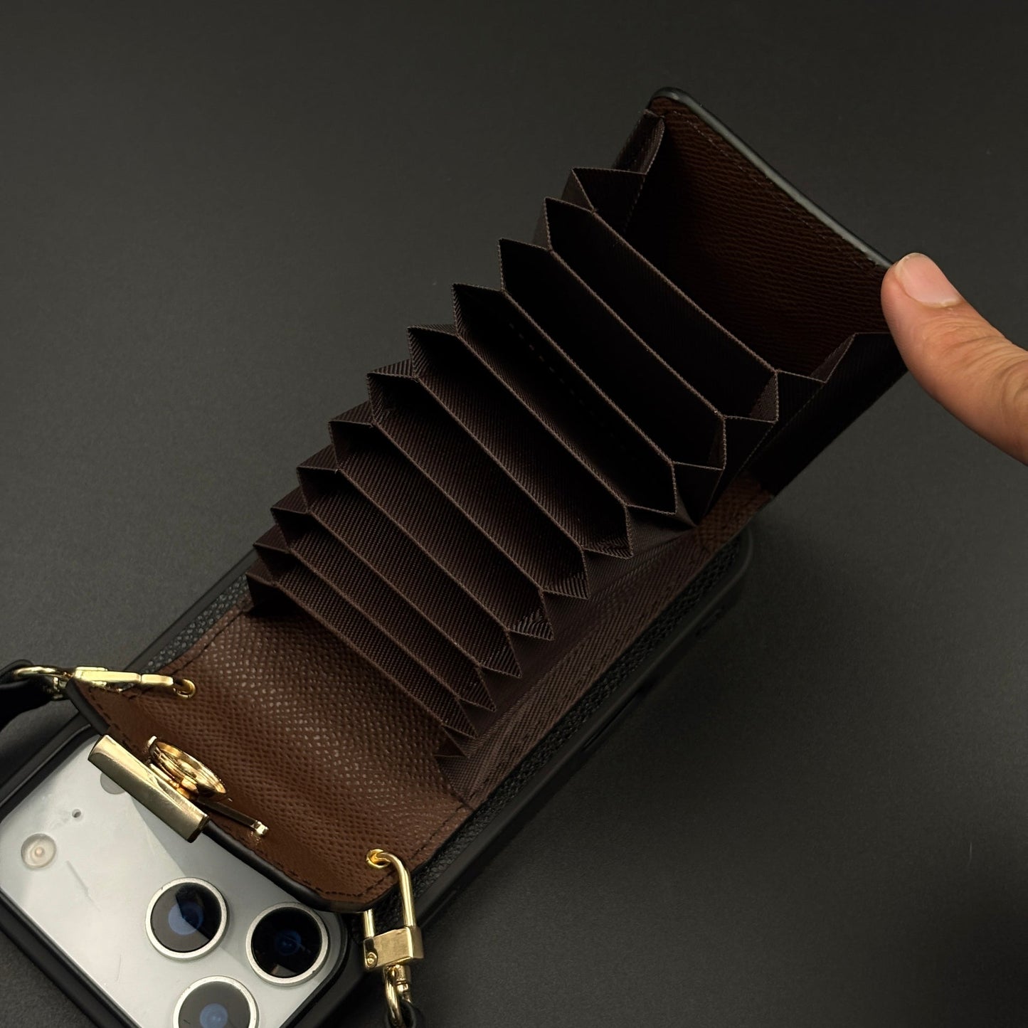 Luxury Fashion Brand Embossed Monogram Cardholder Sling Case for iPhone 17 Series