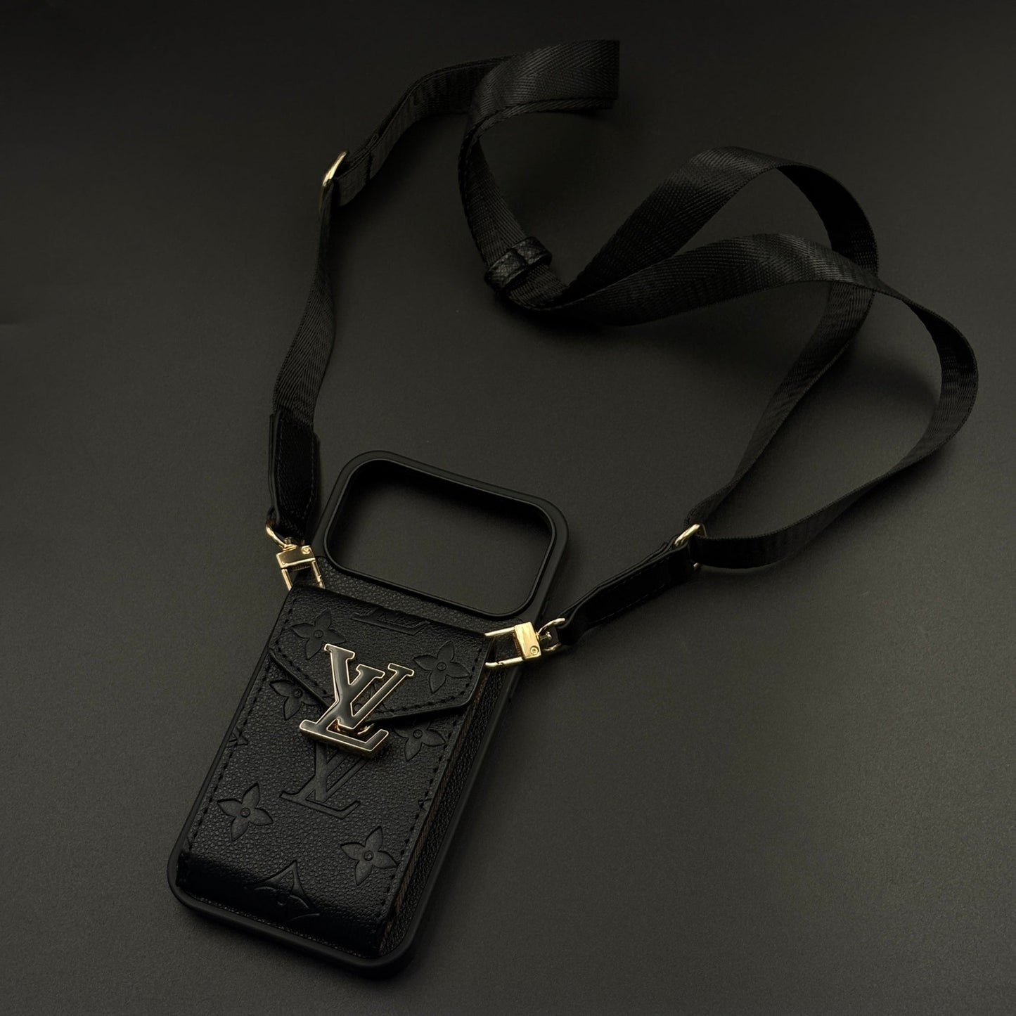 Luxury Fashion Brand Embossed Monogram Cardholder Sling Case for iPhone 17 Series