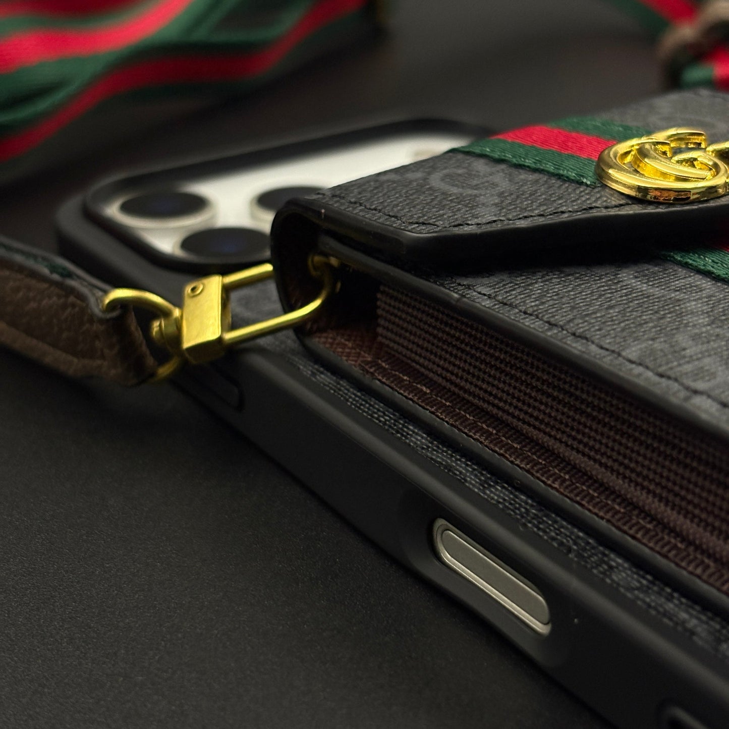 Luxury Monogram Wallet Cardholder Crossbody Black Case for iPhone 17 Series with Detachable Sling