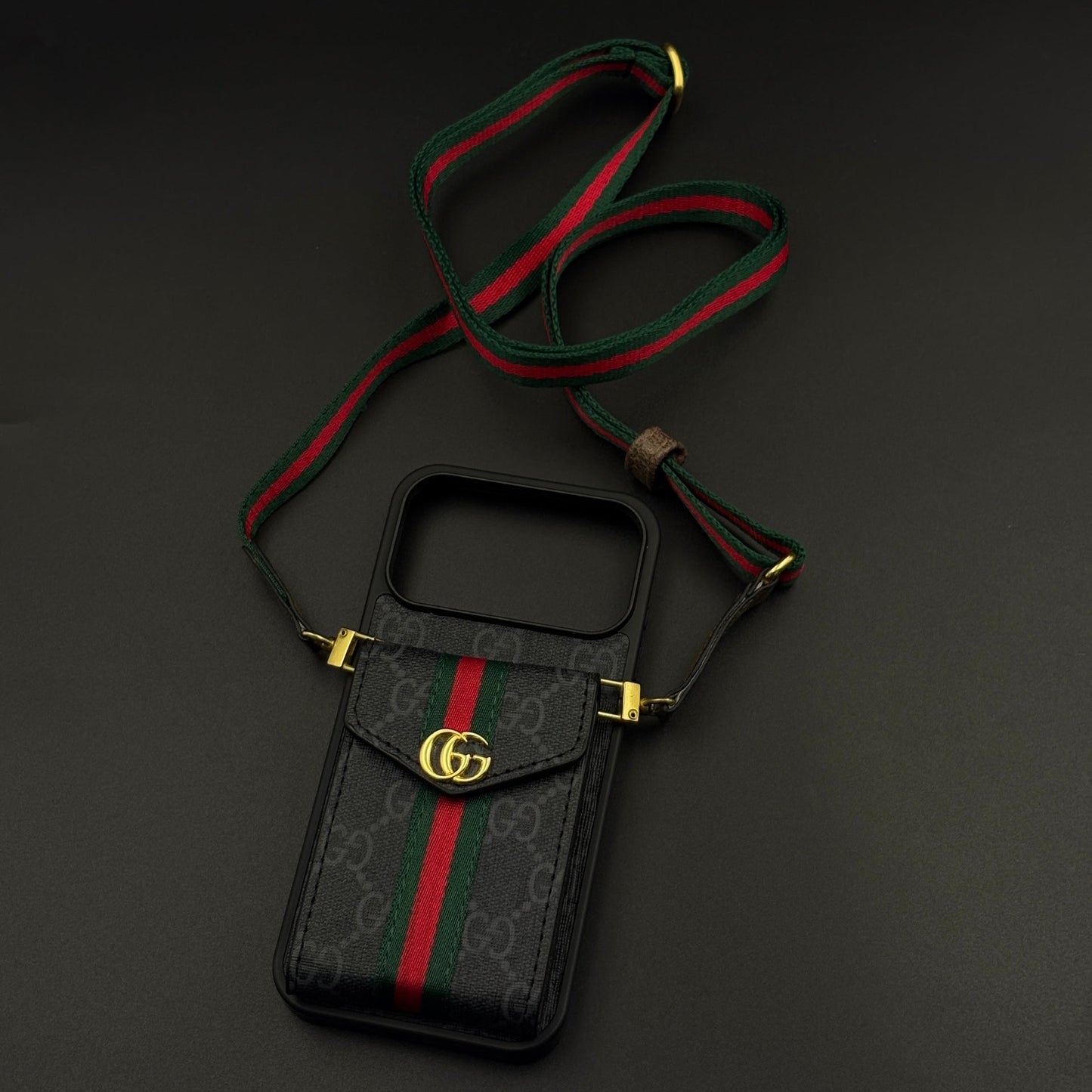 Luxury Monogram Wallet Cardholder Crossbody Black Case for iPhone 17 Series with Detachable Sling
