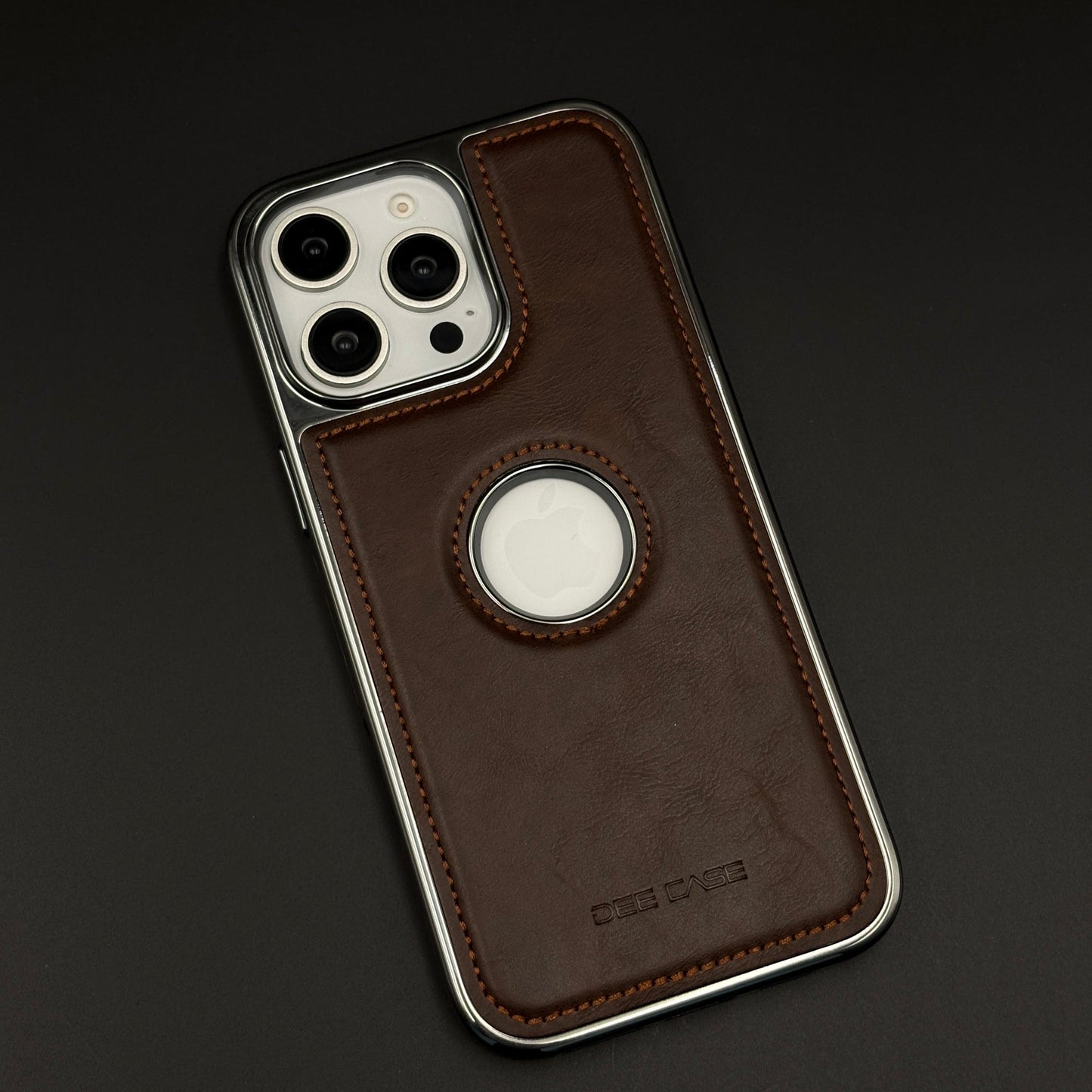 Leather Logo Cut Stitched Mobile Case Cover for iPhone
