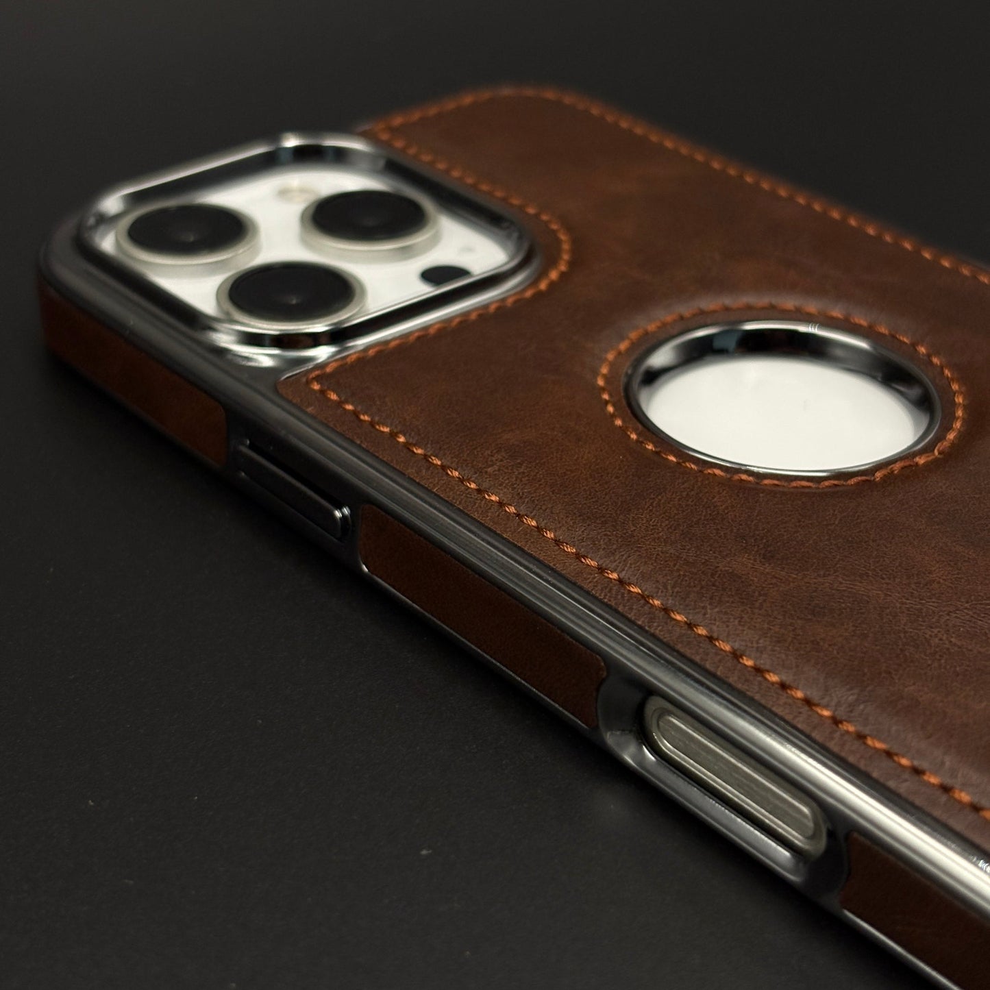 Leather Logo Cut Stitched Mobile Case Cover for iPhone