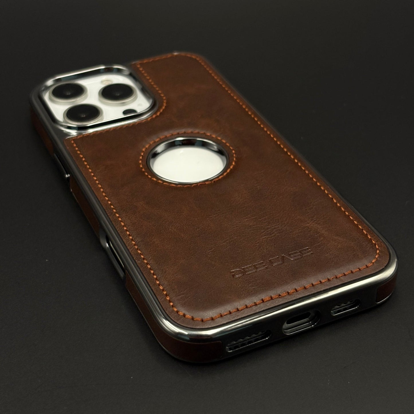 Leather Logo Cut Stitched Mobile Case Cover for iPhone