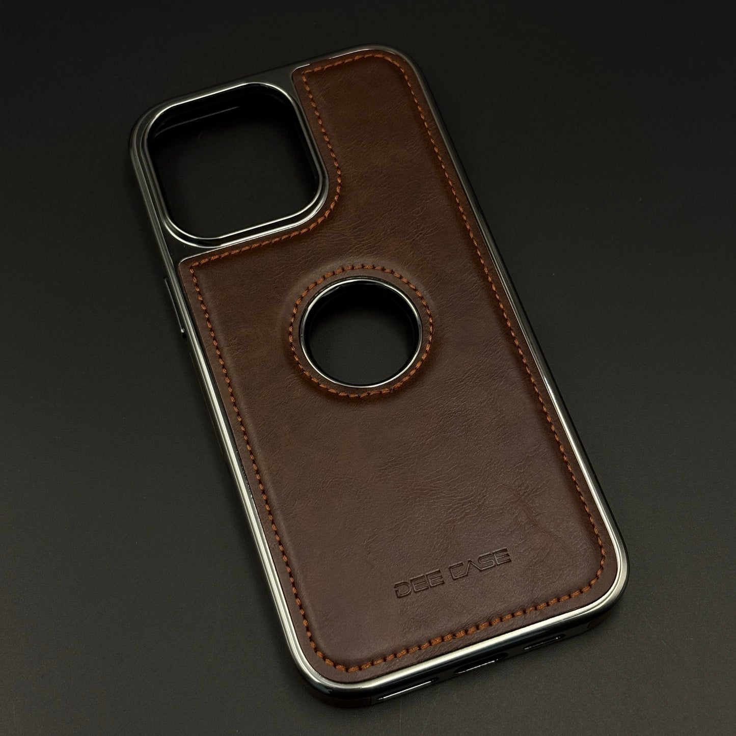 Leather Logo Cut Stitched Mobile Case Cover for iPhone