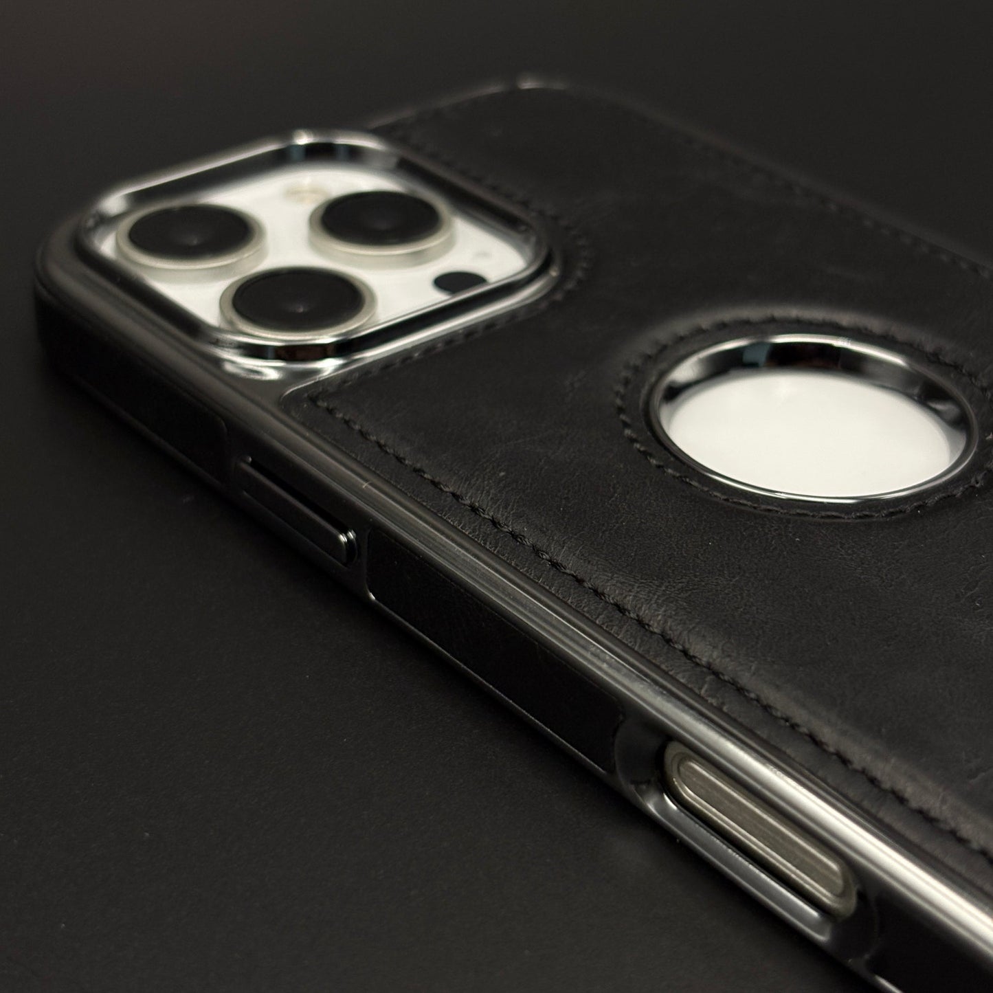 Leather Logo Cut Stitched Mobile Case Cover for iPhone