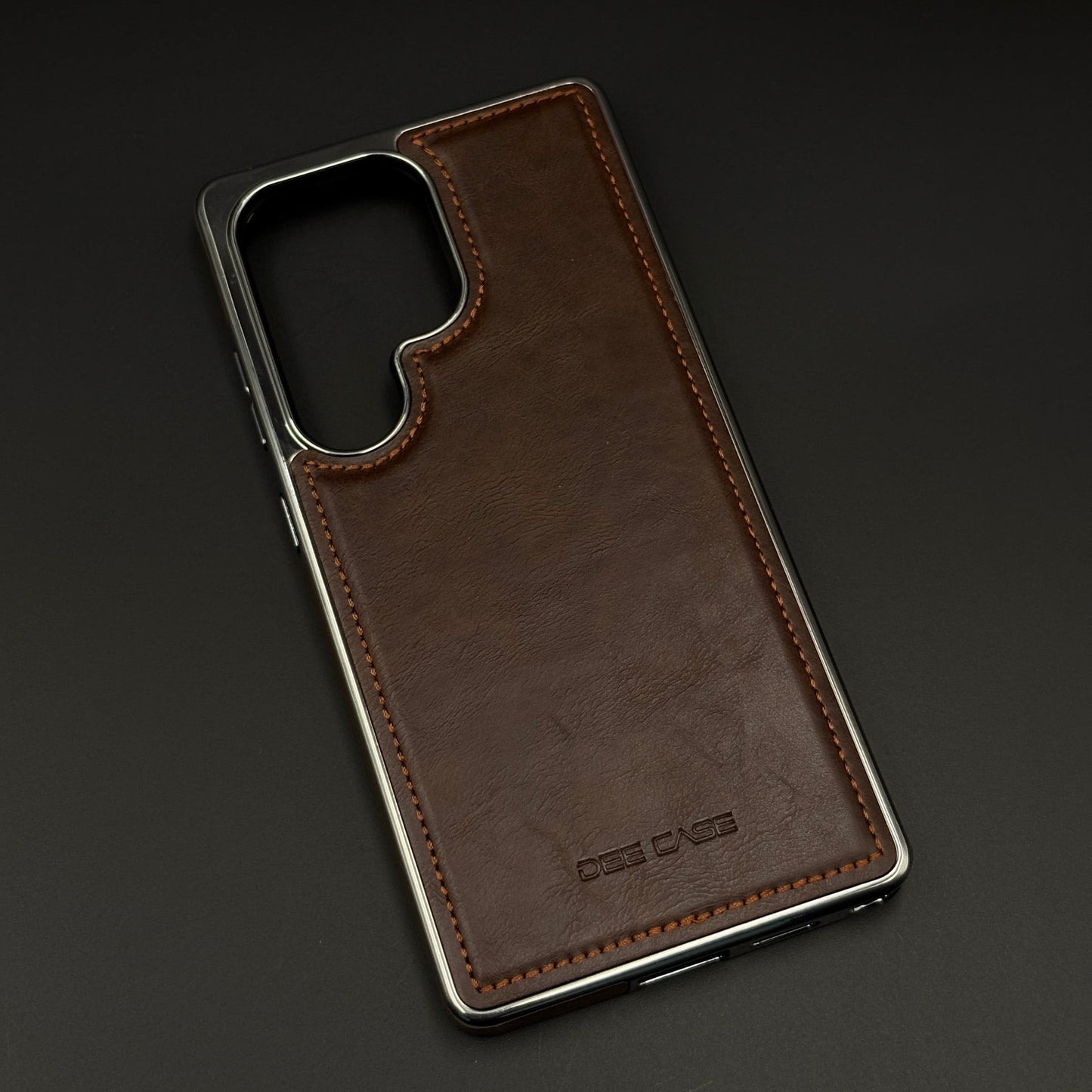 Leather Texture Stitched Chrome Border Mobile Case Cover for Samsung Galaxy S25 Ultra