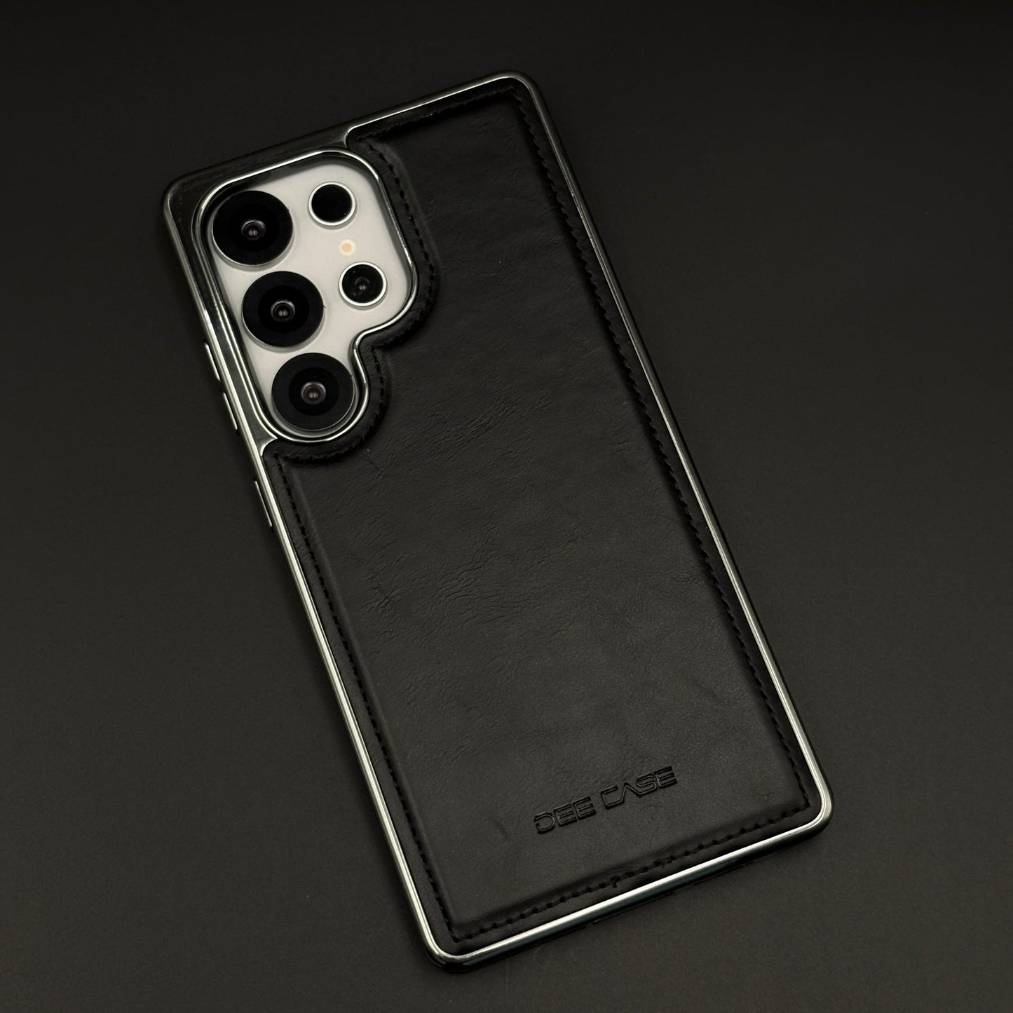 Leather Texture Stitched Chrome Border Mobile Case Cover for Samsung Galaxy S25 Ultra