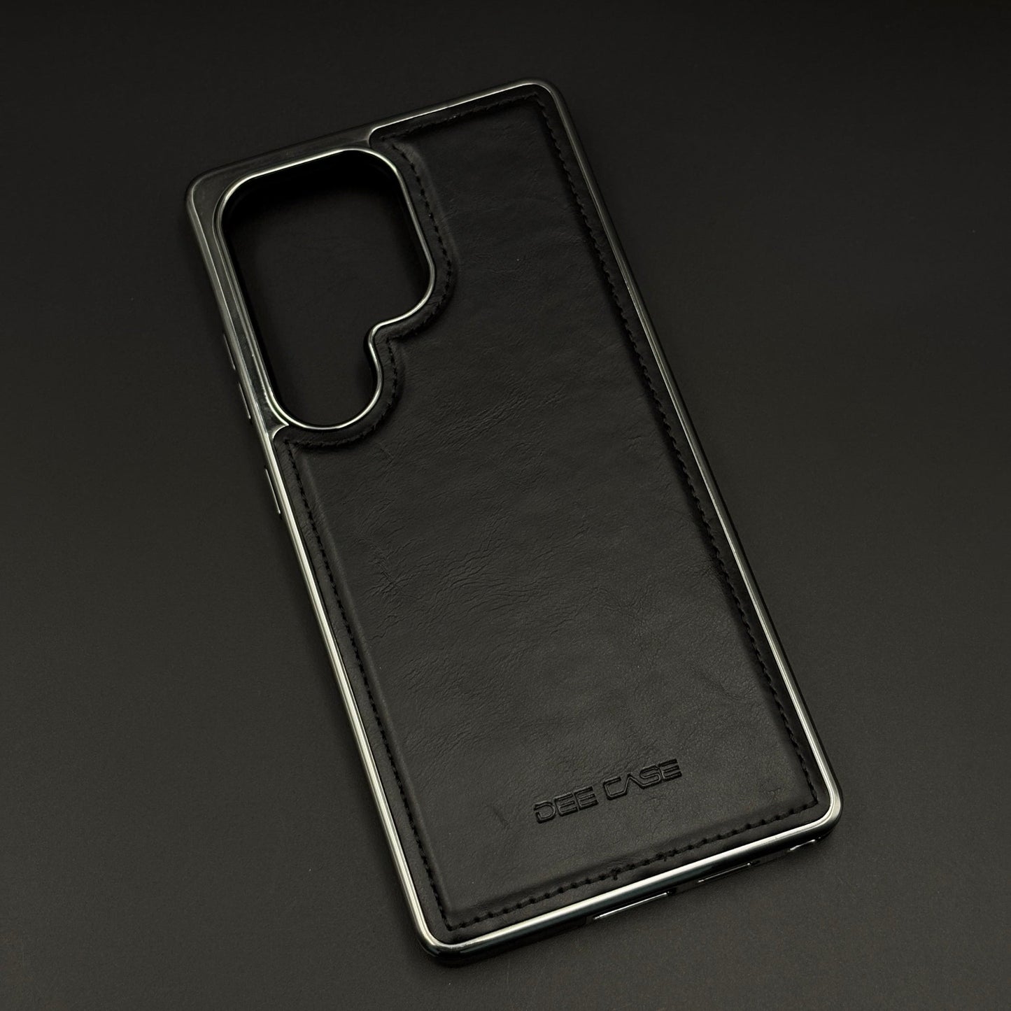 Leather Texture Stitched Chrome Border Mobile Case Cover for Samsung Galaxy S24 Ultra