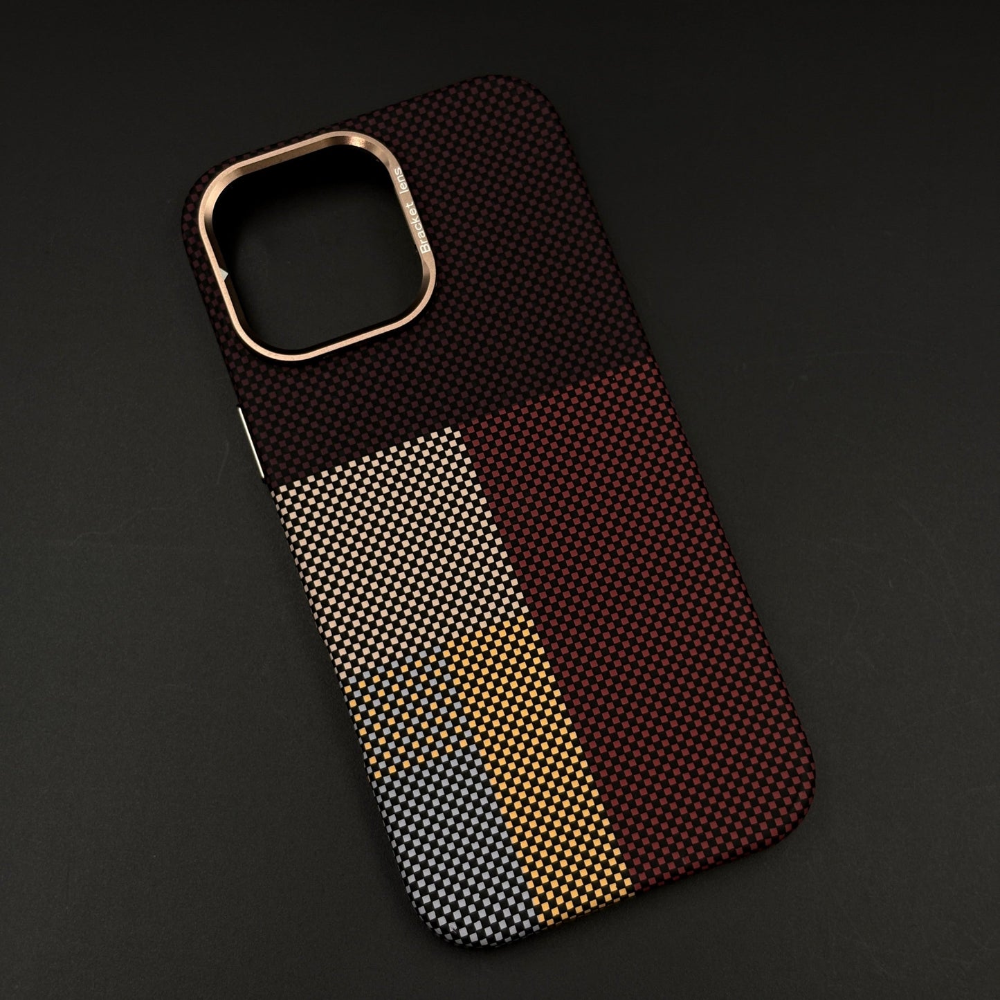 iPhone Aramid Maroon Block Case with Camera Kickstand | Carbon Fibre Feel | Modern Color Design | MagSafe Compatible