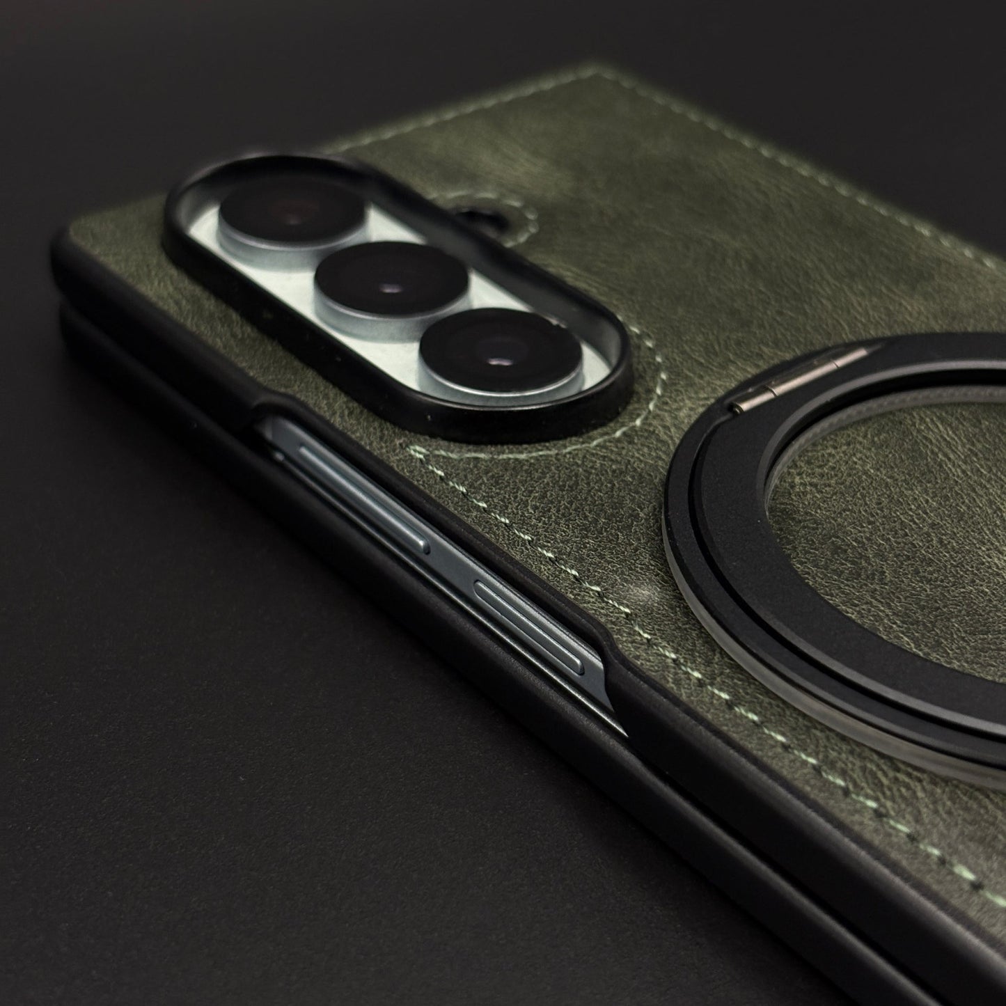 Leather Texture Stitched MagSafe Metal Rotating Stand Mobile Case Cover for Samsung Galaxy Z Fold 6