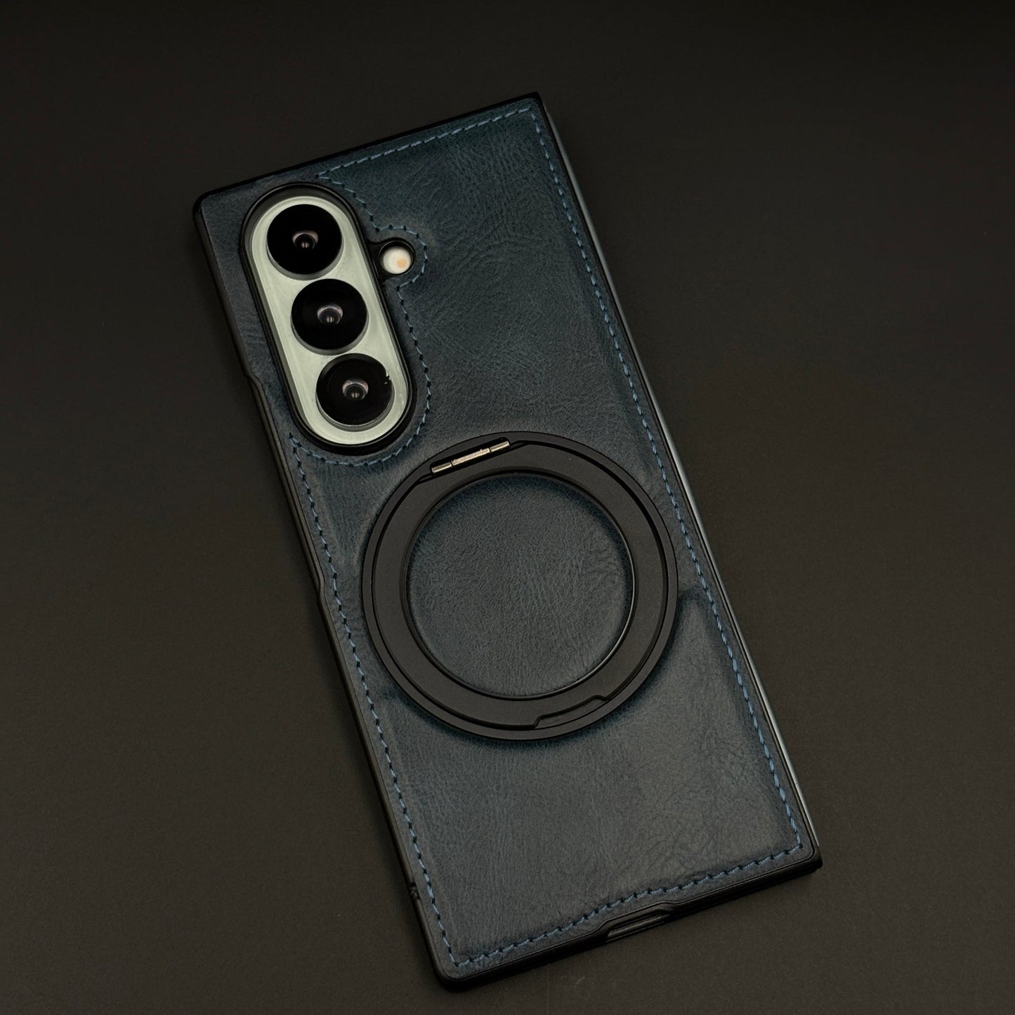 Leather Texture Stitched MagSafe Metal Rotating Stand Mobile Case Cover for Samsung Galaxy Z Fold 6
