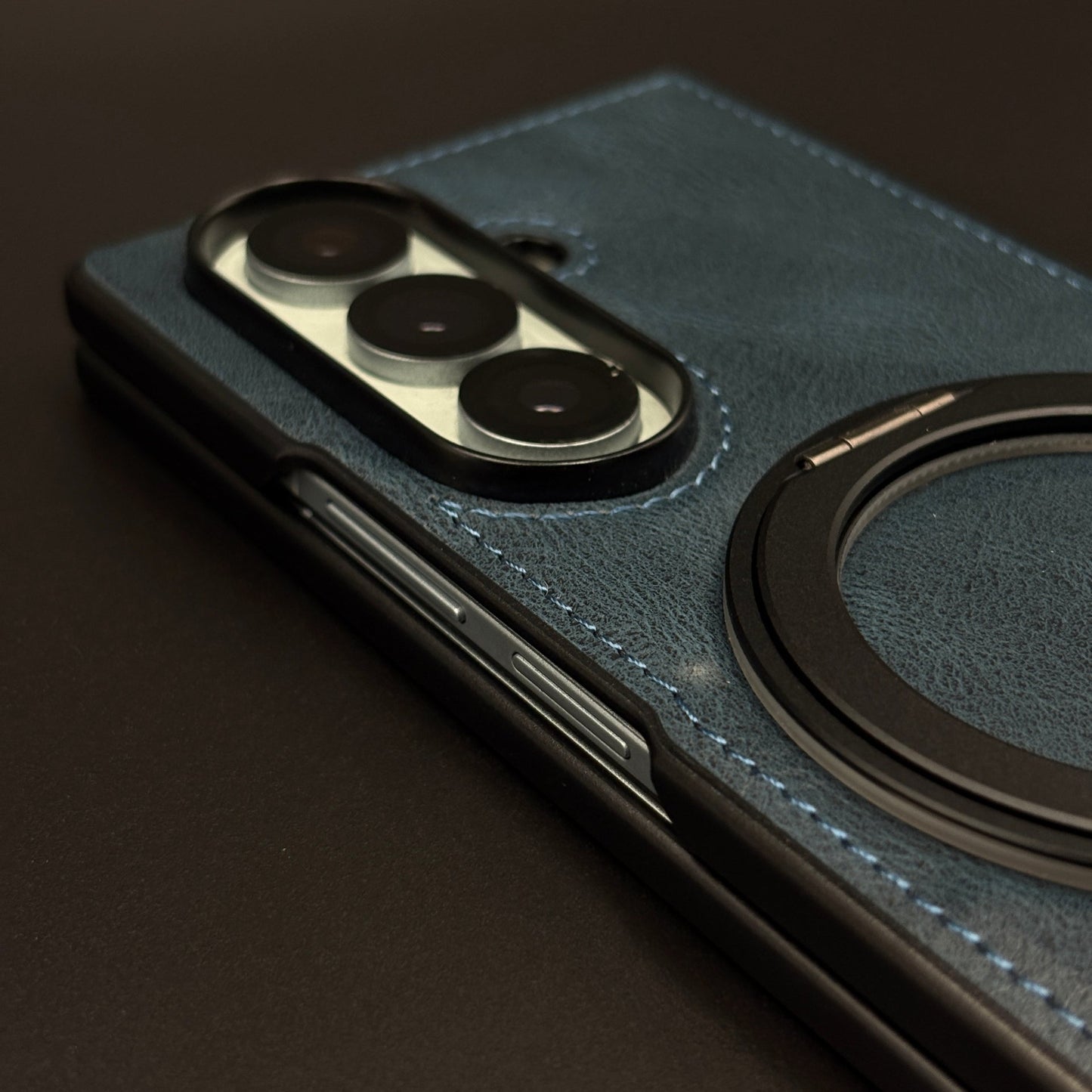 Leather Texture Stitched MagSafe Metal Rotating Stand Mobile Case Cover for Samsung Galaxy Z Fold 6