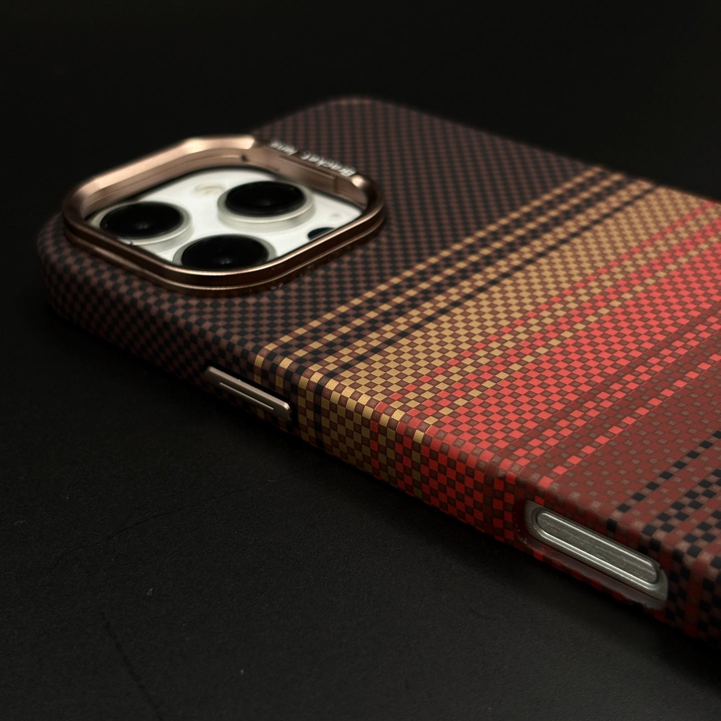 iPhone Brown Gradient Stripe Aramid Case with Camera Kickstand | Carbon Fibre Feel | Hidden MagSafe