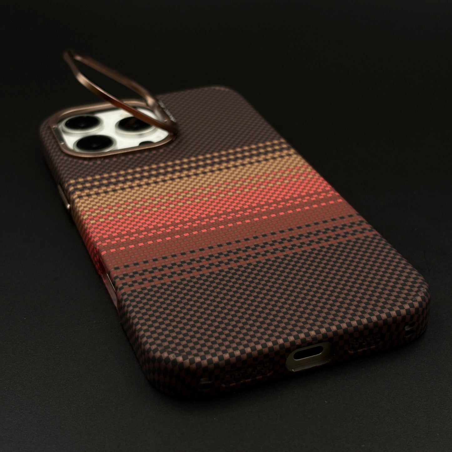 iPhone Brown Gradient Stripe Aramid Case with Camera Kickstand | Carbon Fibre Feel | Hidden MagSafe