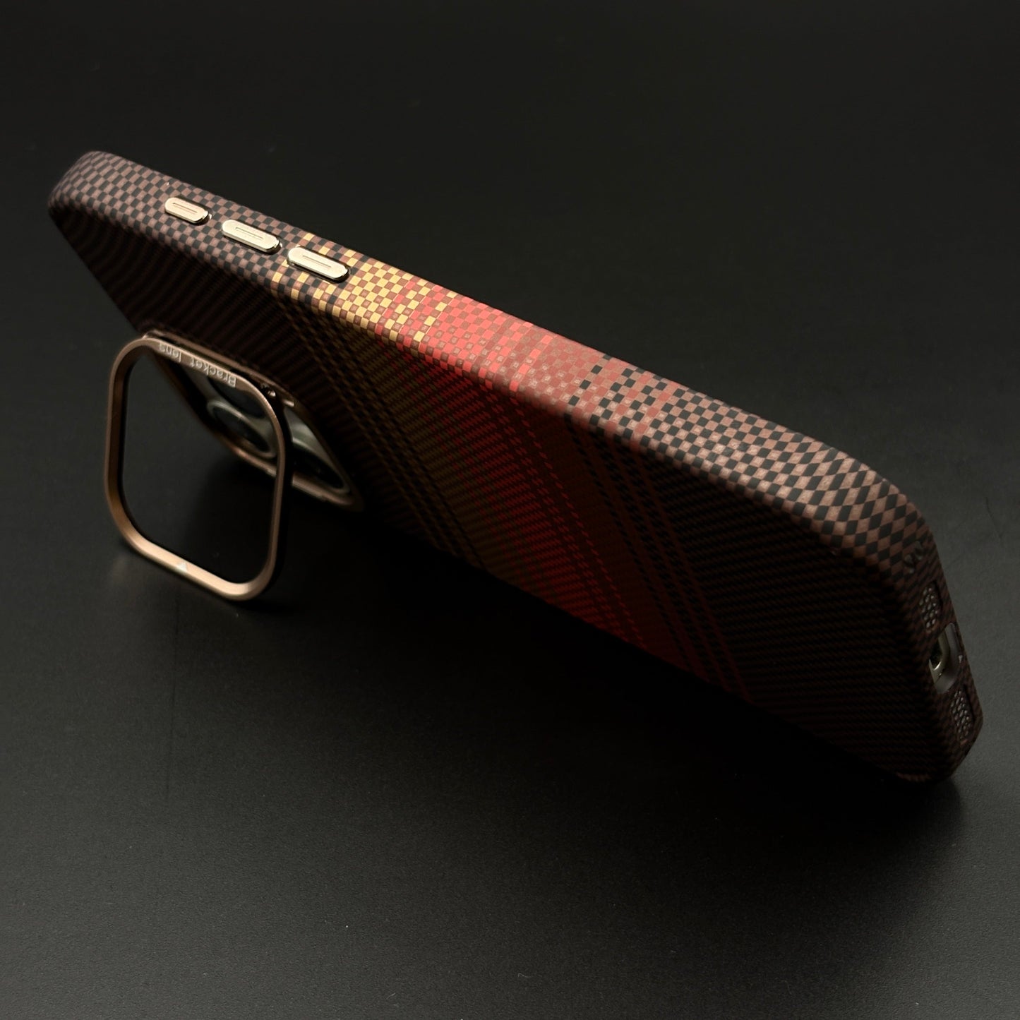 iPhone Brown Gradient Stripe Aramid Case with Camera Kickstand | Carbon Fibre Feel | Hidden MagSafe