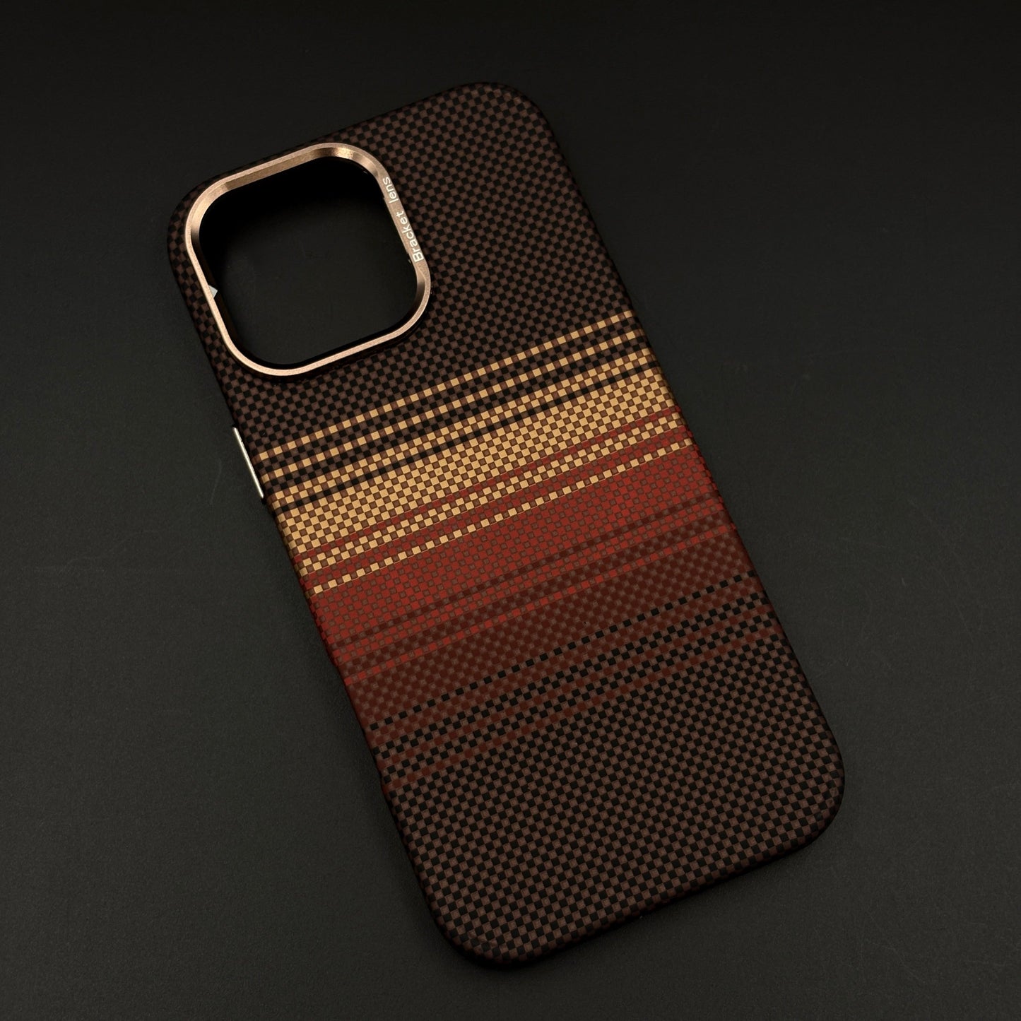 iPhone Brown Gradient Stripe Aramid Case with Camera Kickstand | Carbon Fibre Feel | Hidden MagSafe