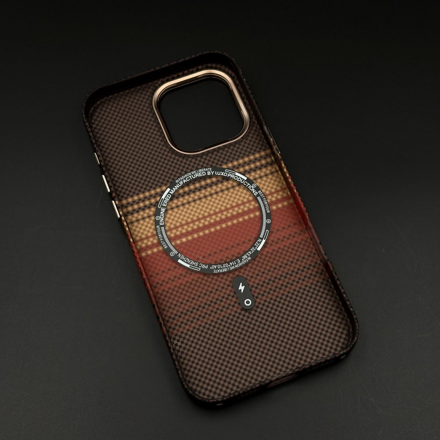 iPhone Brown Gradient Stripe Aramid Case with Camera Kickstand | Carbon Fibre Feel | Hidden MagSafe