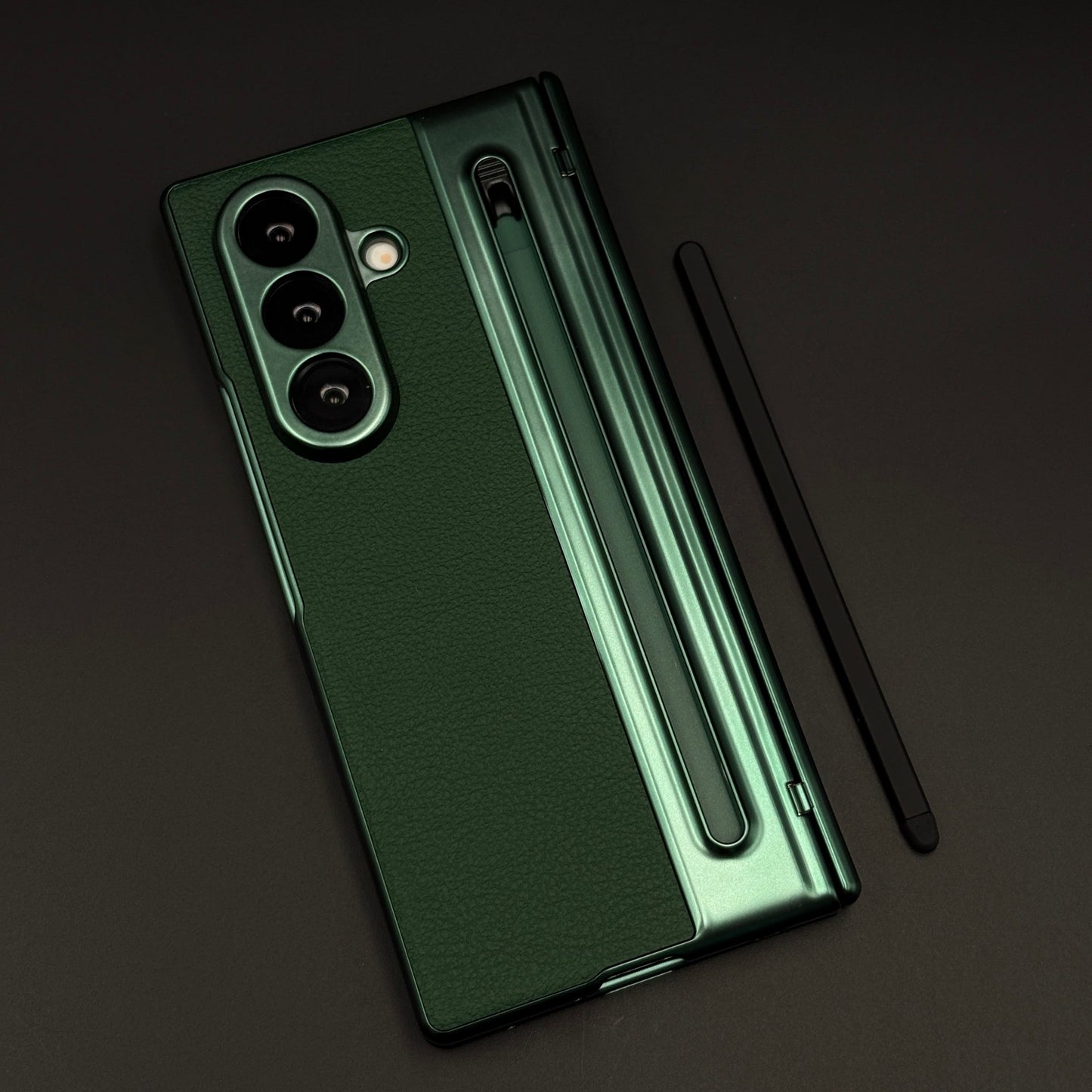 All-in-One Case | Leather Texture with Pen for Samsung Galaxy Z Fold 6 | Front Screen Protector & Side Hinge Protection