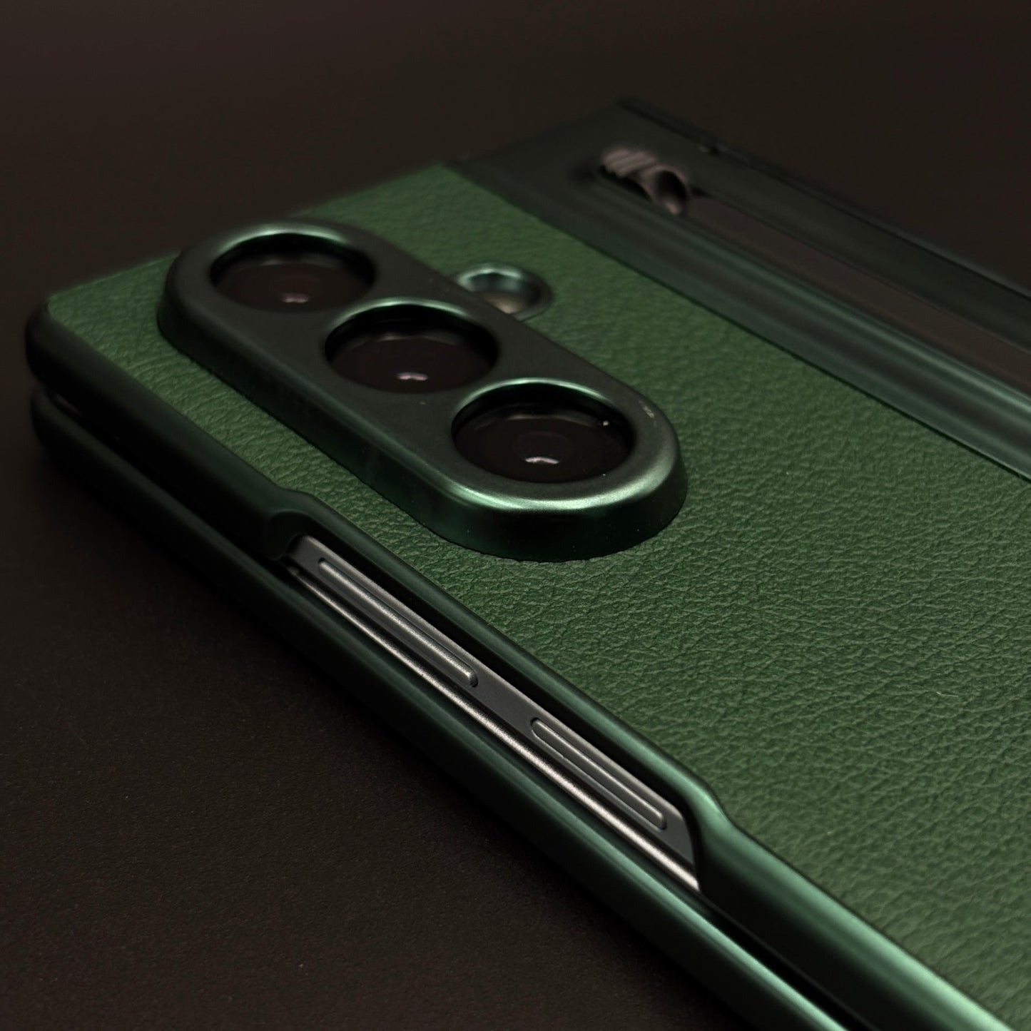 All-in-One Case | Leather Texture with Pen for Samsung Galaxy Z Fold 7 | Front Screen Protector & Side Hinge Protection
