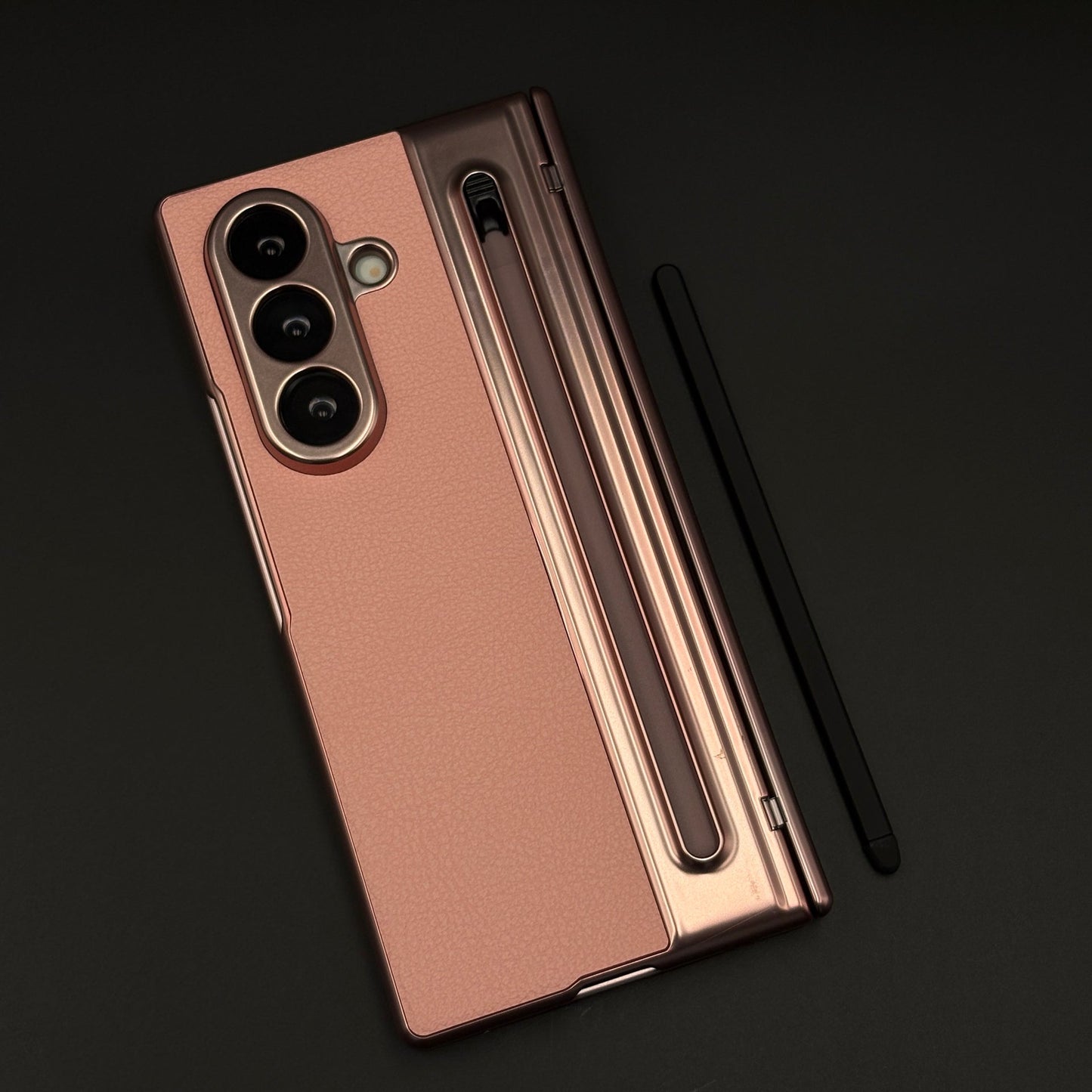 All-in-One Case | Leather Texture with Pen for Samsung Galaxy Z Fold 7 | Front Screen Protector & Side Hinge Protection