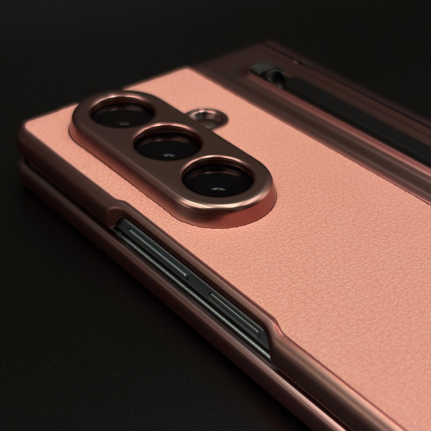 All-in-One Case | Leather Texture with Pen for Samsung Galaxy Z Fold 7 | Front Screen Protector & Side Hinge Protection