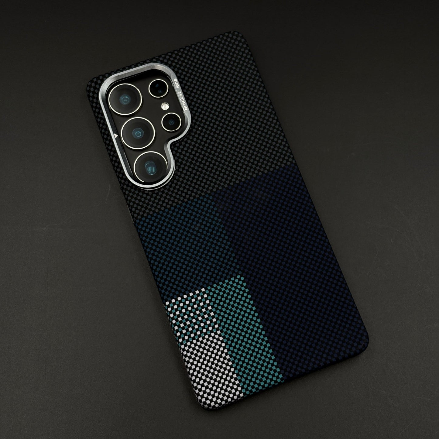 Blue Block Aramid Case with Hidden MagSafe for Samsung Galaxy S25 Ultra | Camera Kickstand | Carbon Fibre Feel