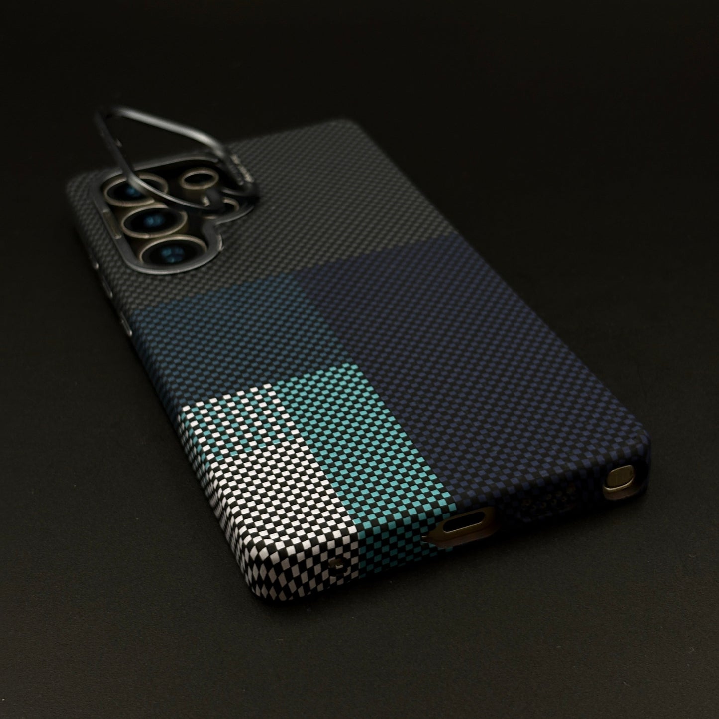 Blue Block Aramid Case with Hidden MagSafe for Samsung Galaxy S25 Ultra | Camera Kickstand | Carbon Fibre Feel