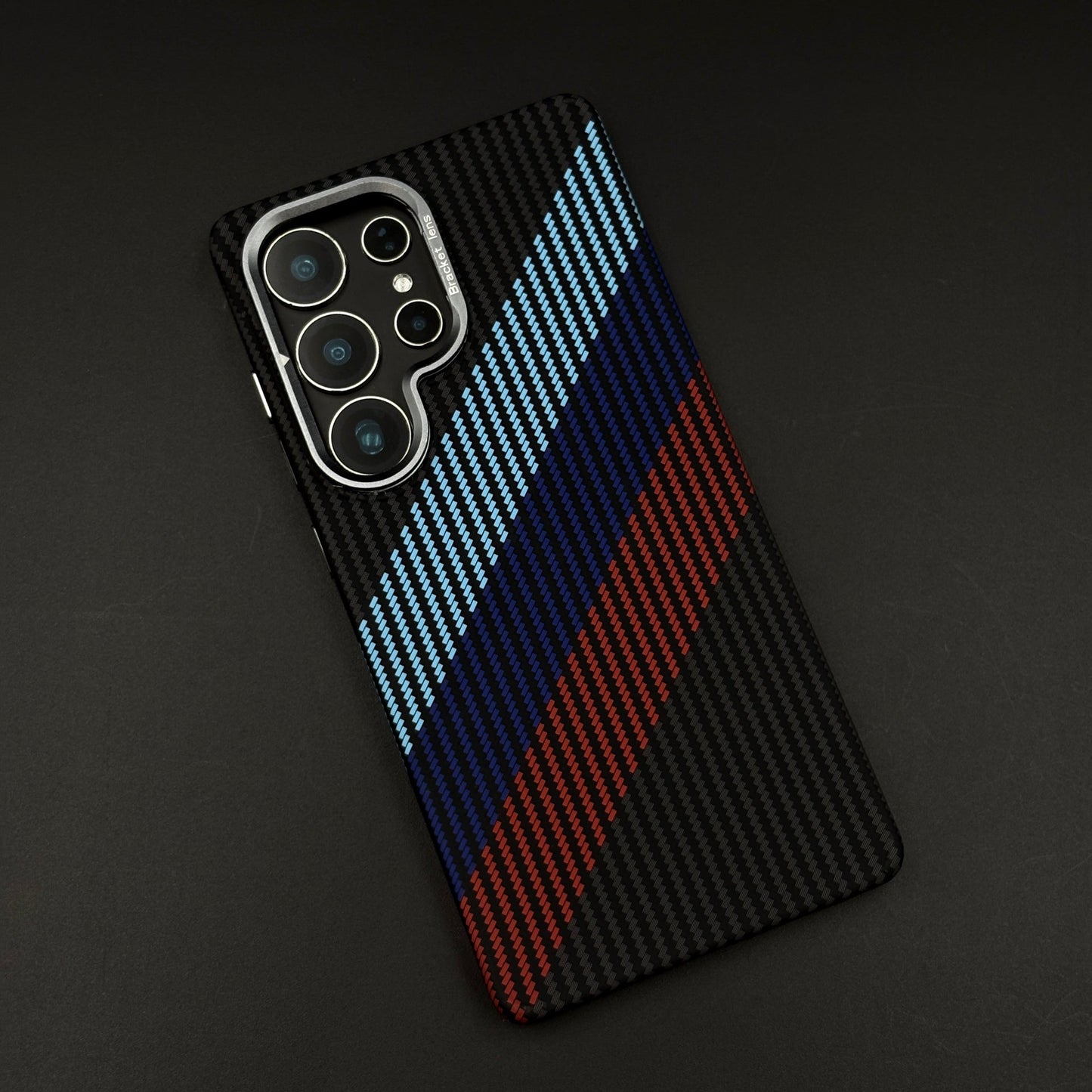 M Stripe Aramid Case with Hidden MagSafe for Samsung Galaxy S25 Ultra | Camera Kickstand | Carbon Fibre Racing Feel