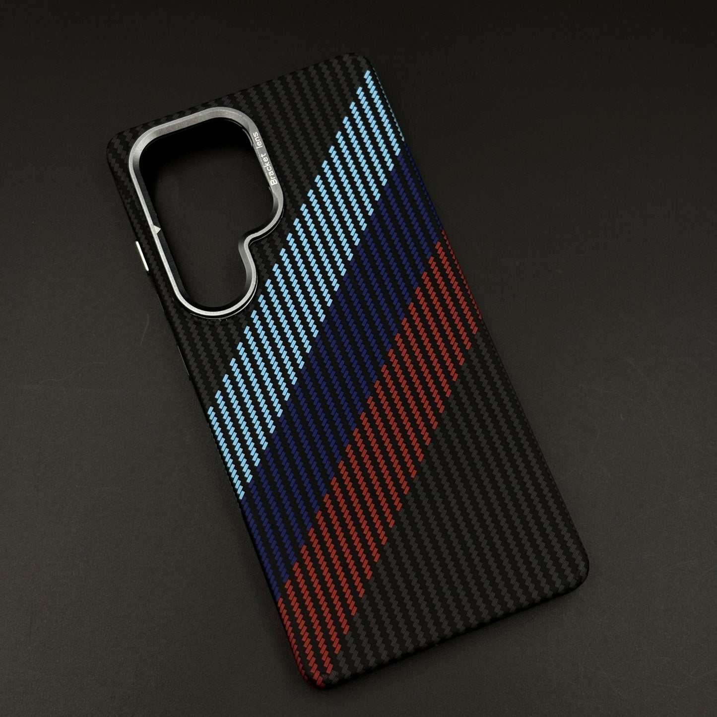 M Stripe Aramid Case with Hidden MagSafe for Samsung Galaxy S25 Ultra | Camera Kickstand | Carbon Fibre Racing Feel