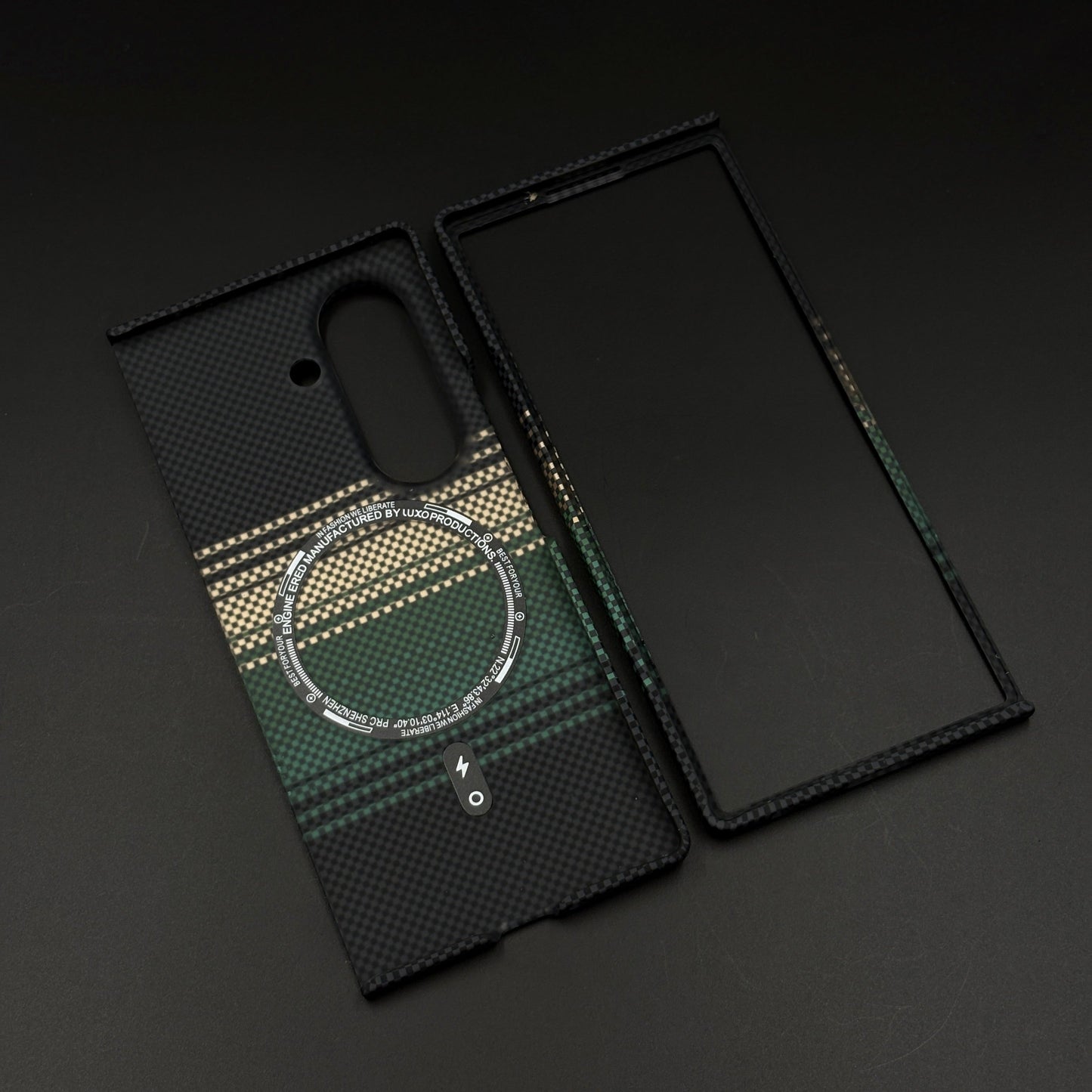 Green Stripe Slim Case for Samsung Galaxy Z Fold 6 | Rare Aramid Texture Finish | Real Carbon Fibre Feel | Hidden MagSafe