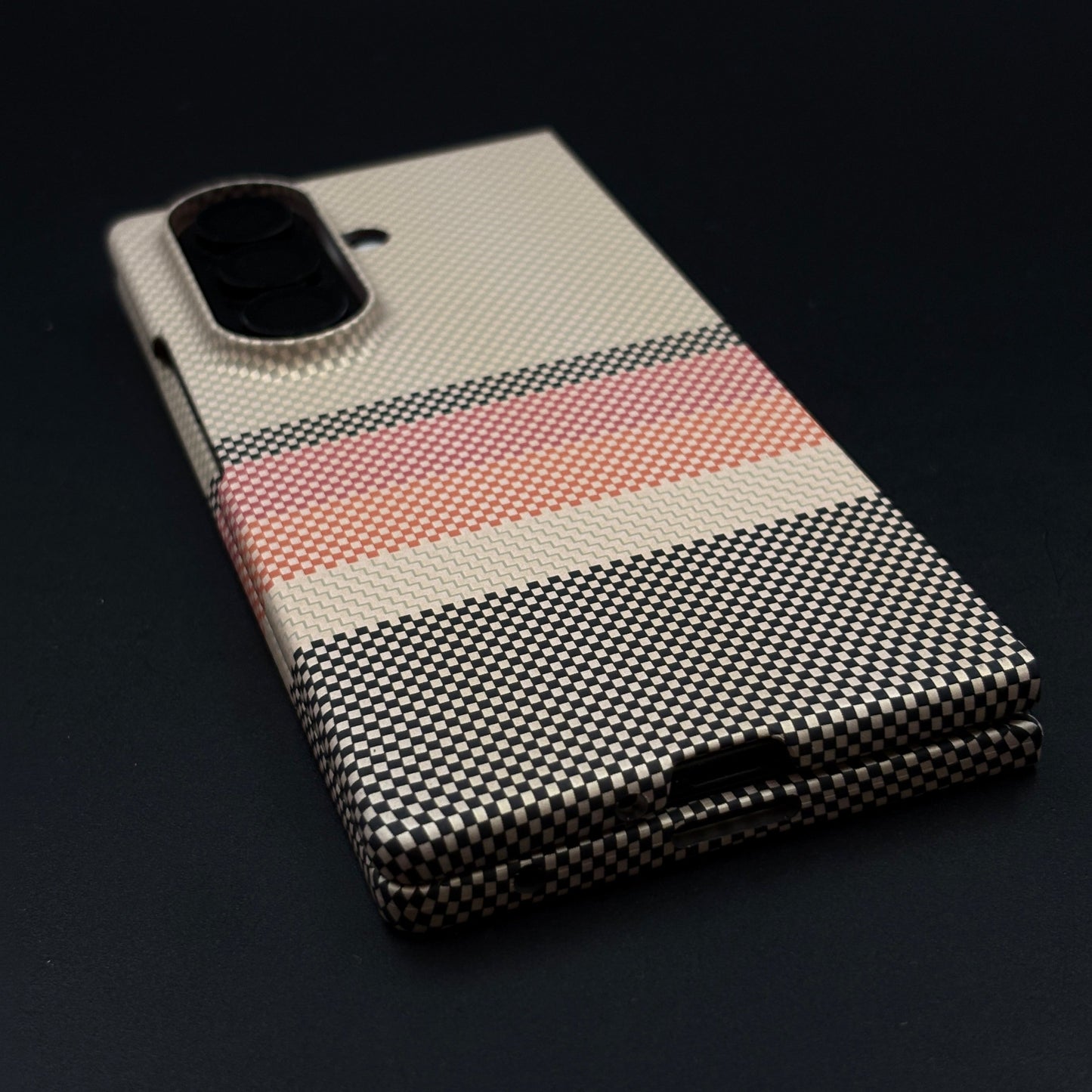 Beige Multi-Stripe Aramid Case with Hidden MagSafe for Samsung Galaxy Z Fold 6 | Camera Kickstand | Carbon Fibre Feel