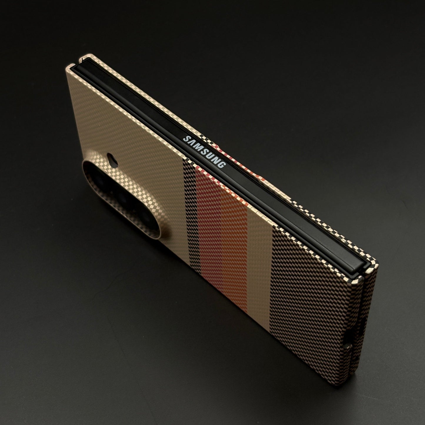 Beige Multi-Stripe Aramid Case with Hidden MagSafe for Samsung Galaxy Z Fold 6 | Camera Kickstand | Carbon Fibre Feel