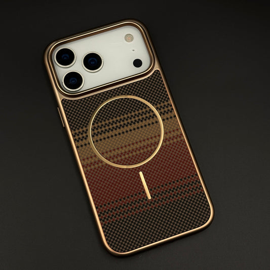 Carbon Fibre Royal Plaid Texture Electroplated MagSafe Mobile Case Cover for iPhone 17 Series