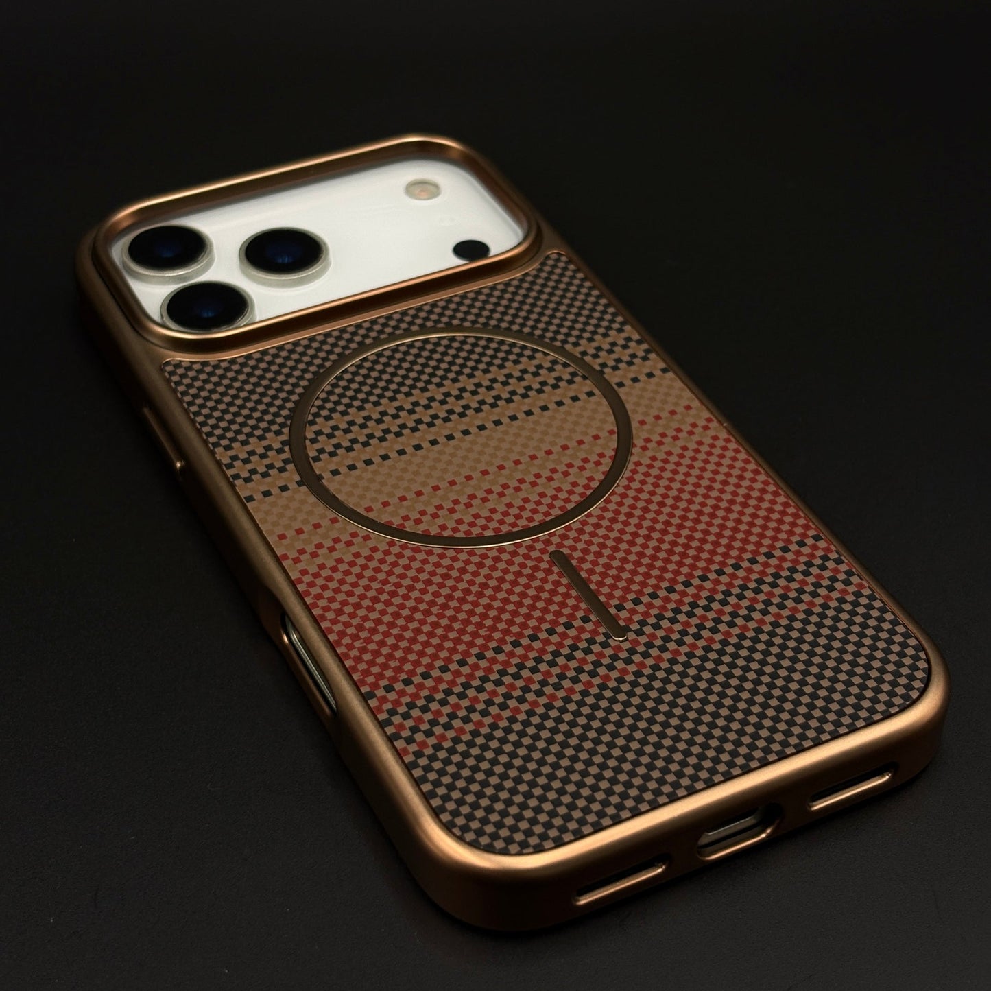 Carbon Fibre Royal Plaid Texture Electroplated MagSafe Mobile Case Cover for iPhone 17 Series