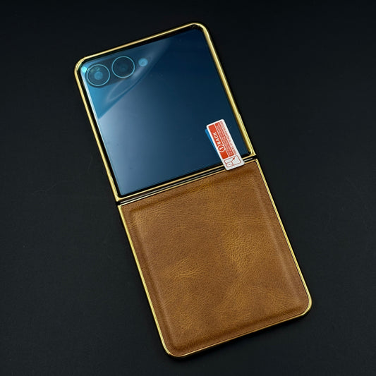 Leather Chrome Plated Case with Front Screen Protector for Samsung Galaxy Z Flip 7 | Luxury Protective Cover