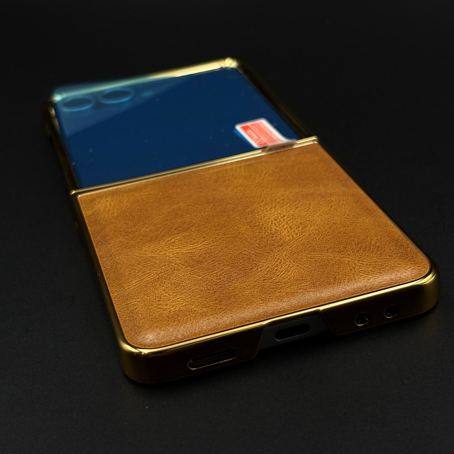 Leather Chrome Plated Case with Front Screen Protector for Samsung Galaxy Z Flip 7 | Luxury Protective Cover