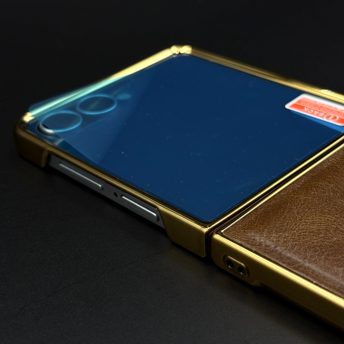 Leather Chrome Plated Case with Front Screen Protector for Samsung Galaxy Z Flip 7 | Luxury Protective Cover