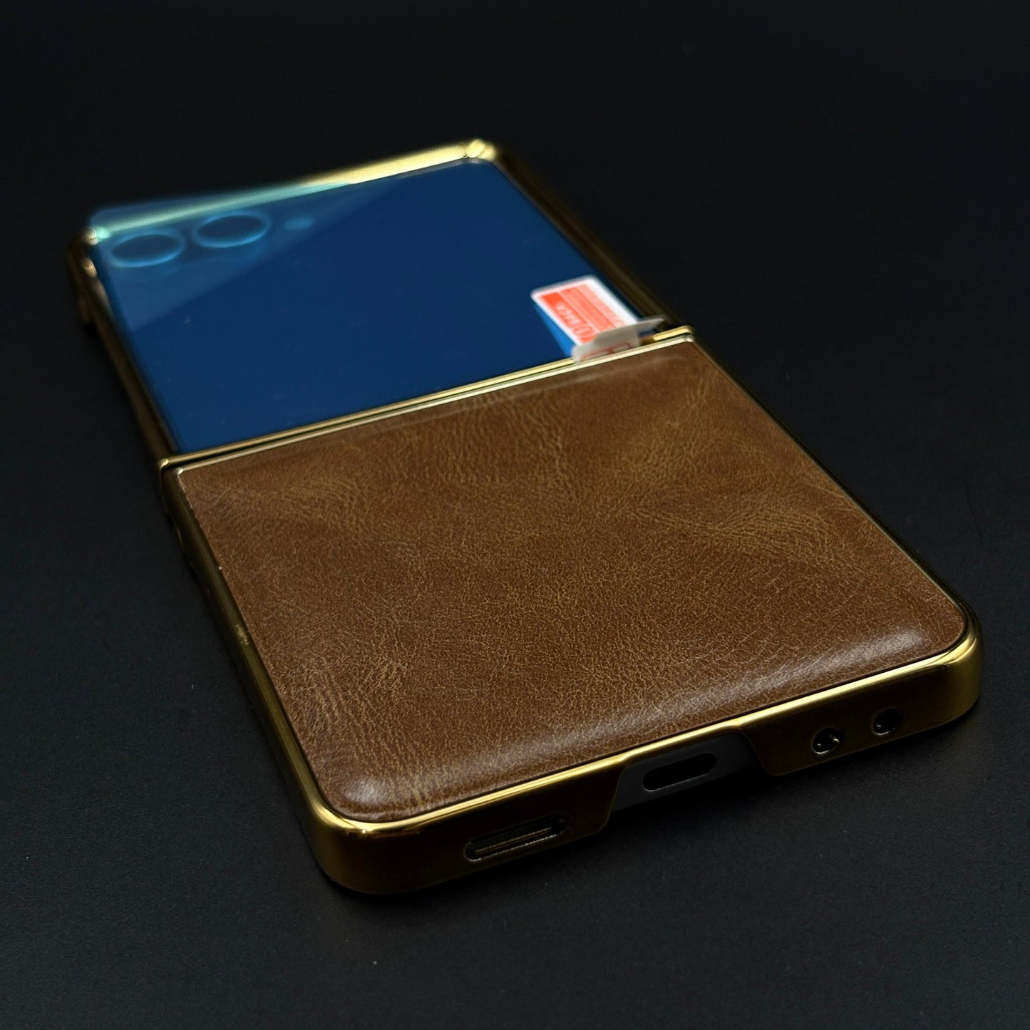 Leather Chrome Plated Case with Front Screen Protector for Samsung Galaxy Z Flip 7 | Luxury Protective Cover