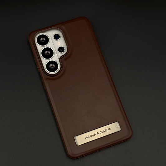 Leather Finish Metal Stand Mobile Case Cover for Samsung Galaxy S26 Ultra