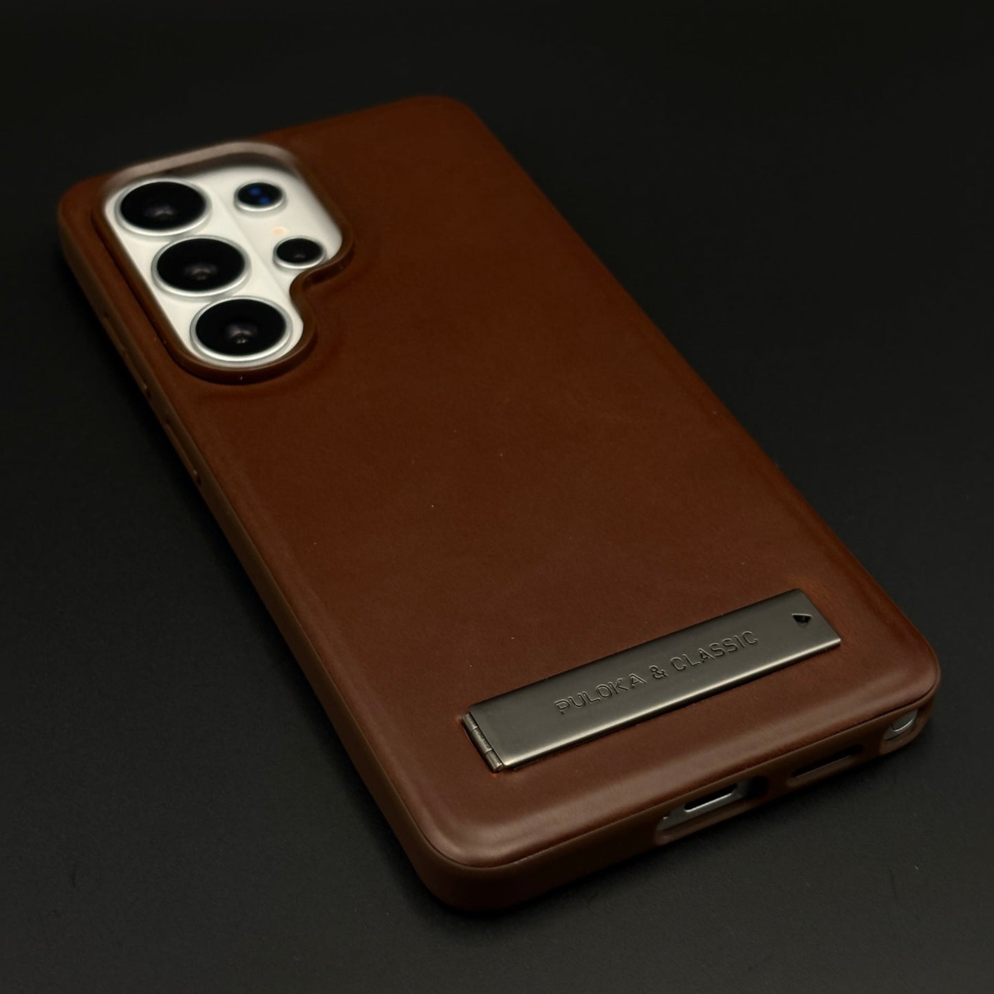 Leather Finish Metal Stand Mobile Case Cover for Samsung Galaxy S26 Ultra