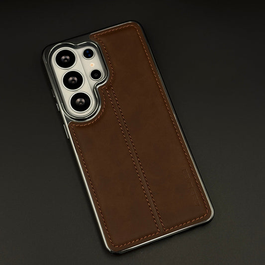 Centre Stitch Leather Chrome Plated Microfiber Inner Mobile Case Cover for Samsung Galaxy S26 Ultra