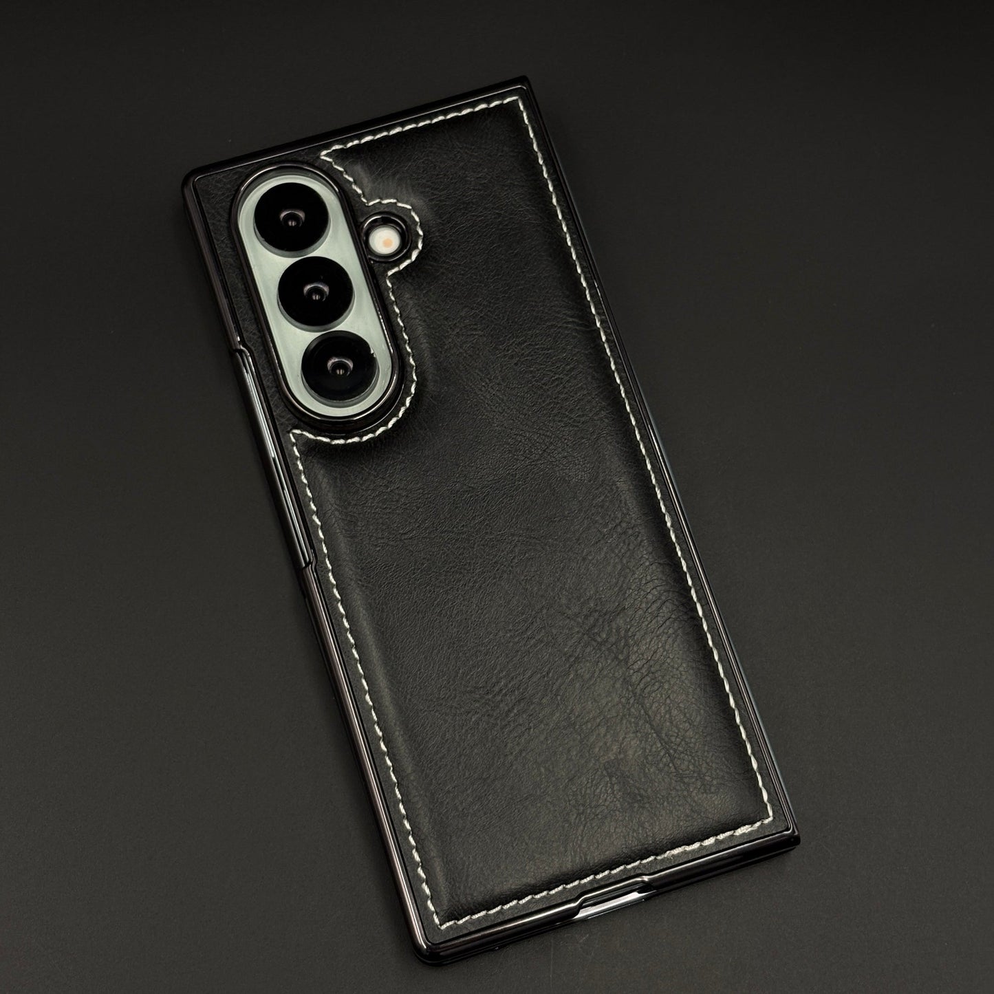 Stitch Leather Mobile Case Cover with Front Screen Protector for Samsung Galaxy Z Fold 7