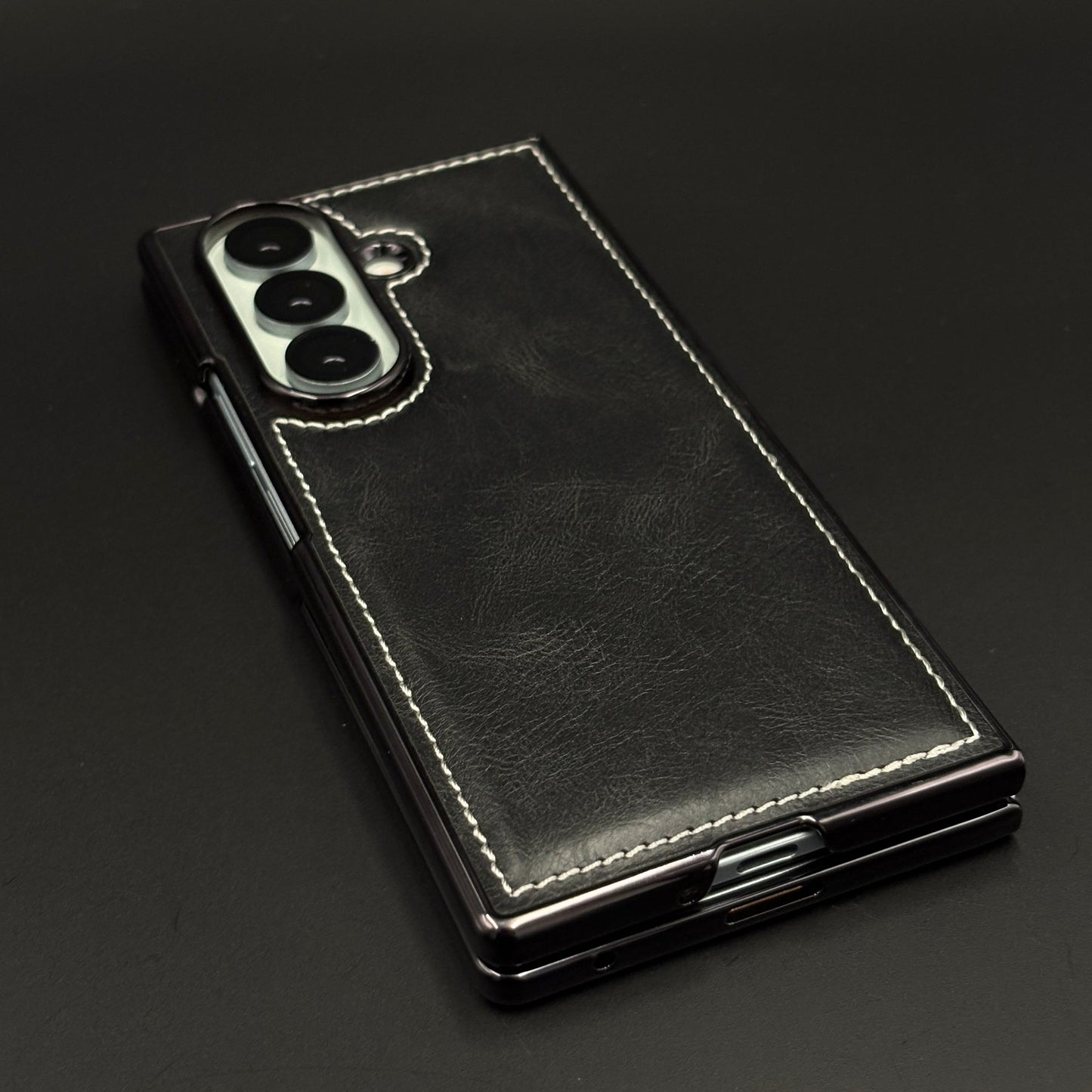 Stitch Leather Mobile Case Cover with Front Screen Protector for Samsung Galaxy Z Fold 7