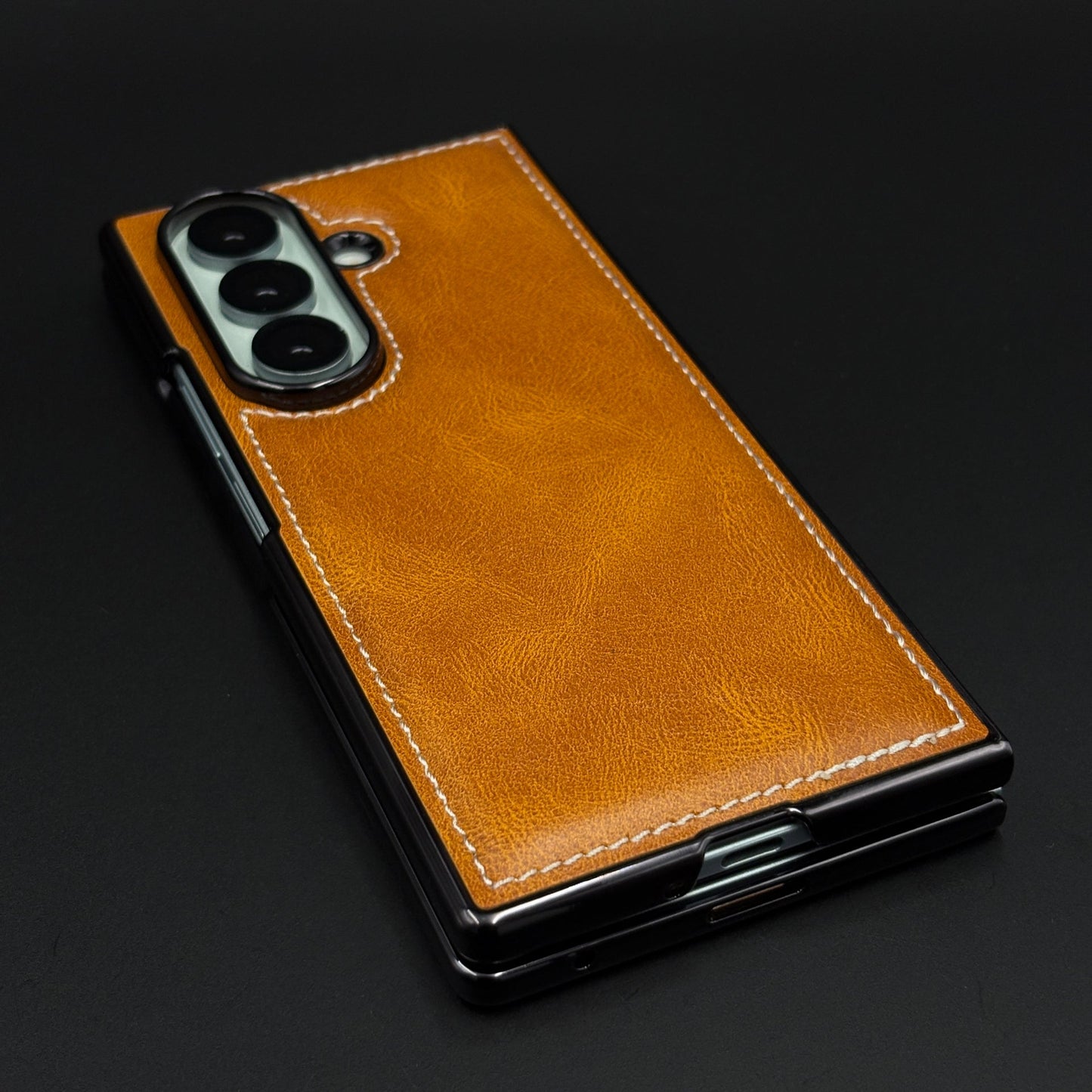 Stitch Leather Mobile Case Cover with Front Screen Protector for Samsung Galaxy Z Fold 7