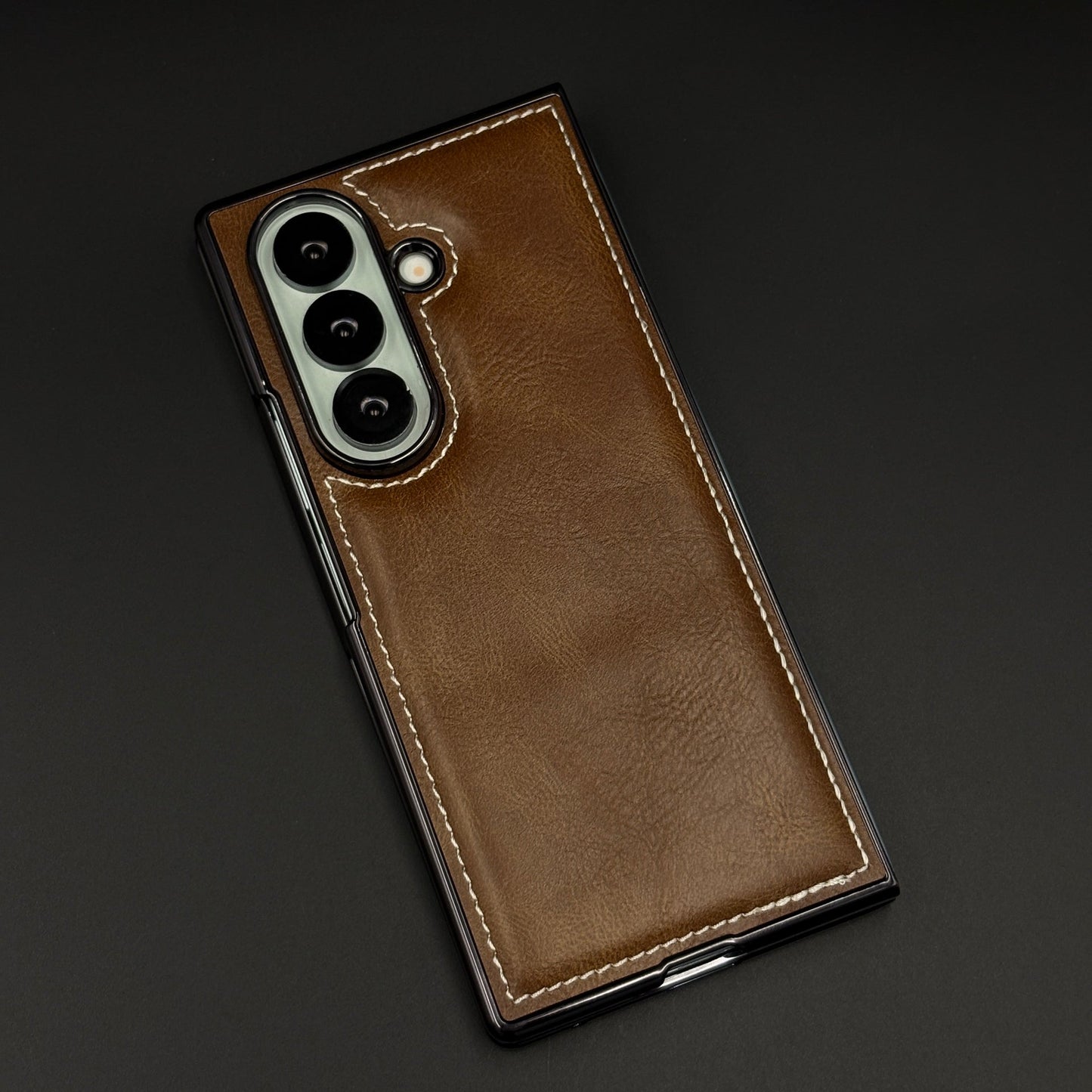 Stitch Leather Mobile Case Cover with Front Screen Protector for Samsung Galaxy Z Fold 7