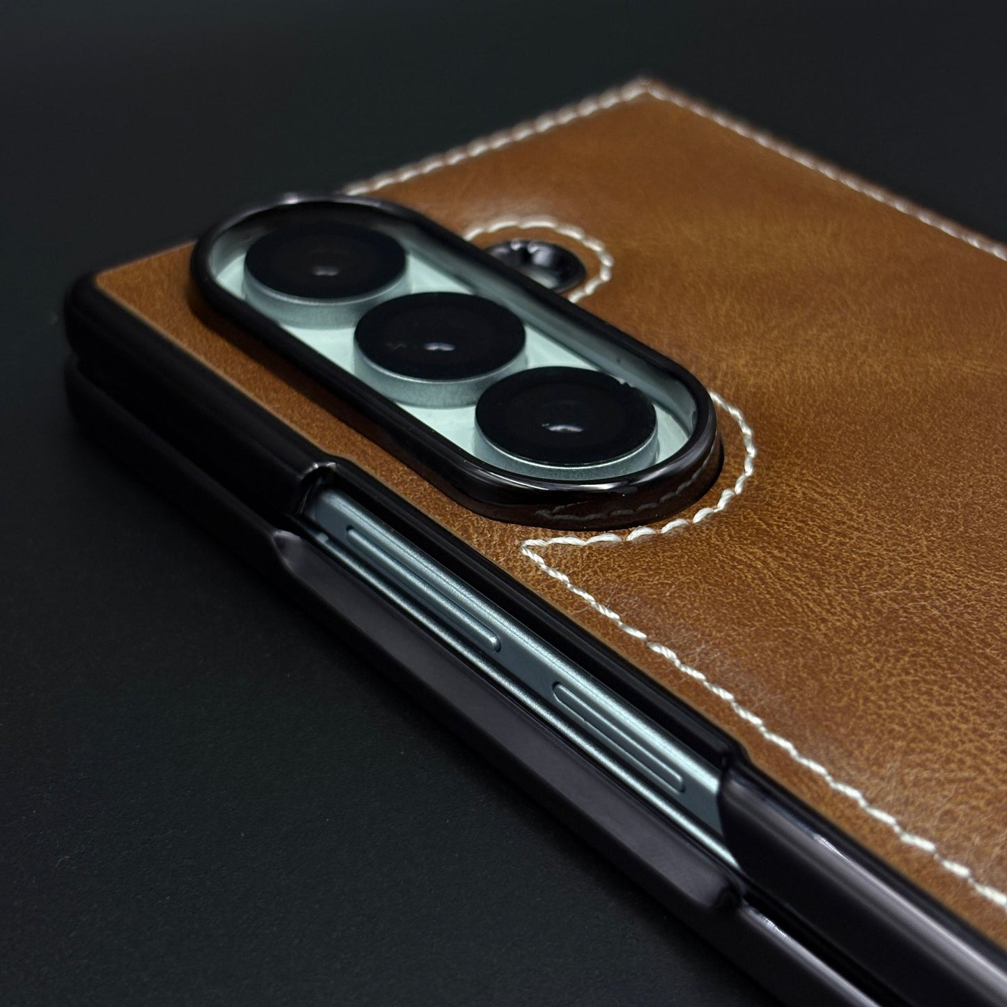 Stitch Leather Mobile Case Cover with Front Screen Protector for Samsung Galaxy Z Fold 7