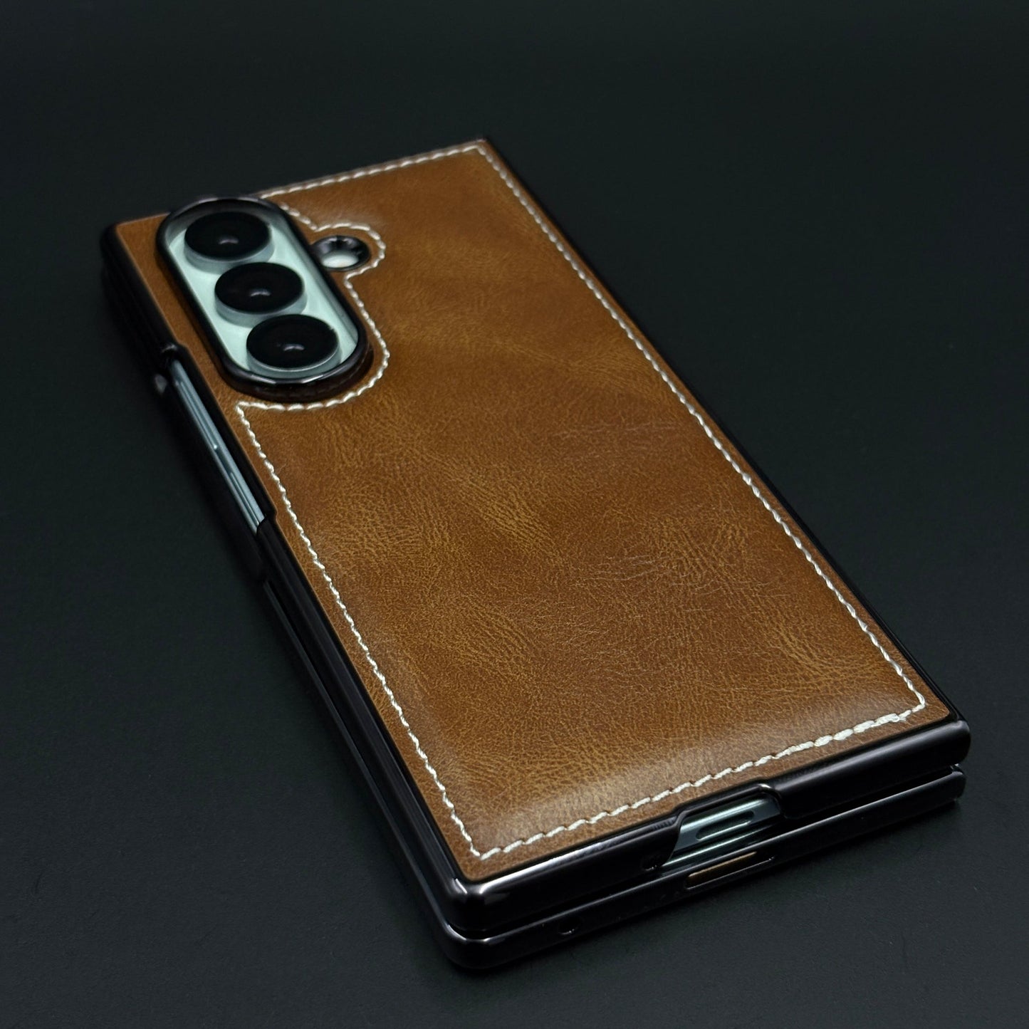Stitch Leather Mobile Case Cover with Front Screen Protector for Samsung Galaxy Z Fold 7